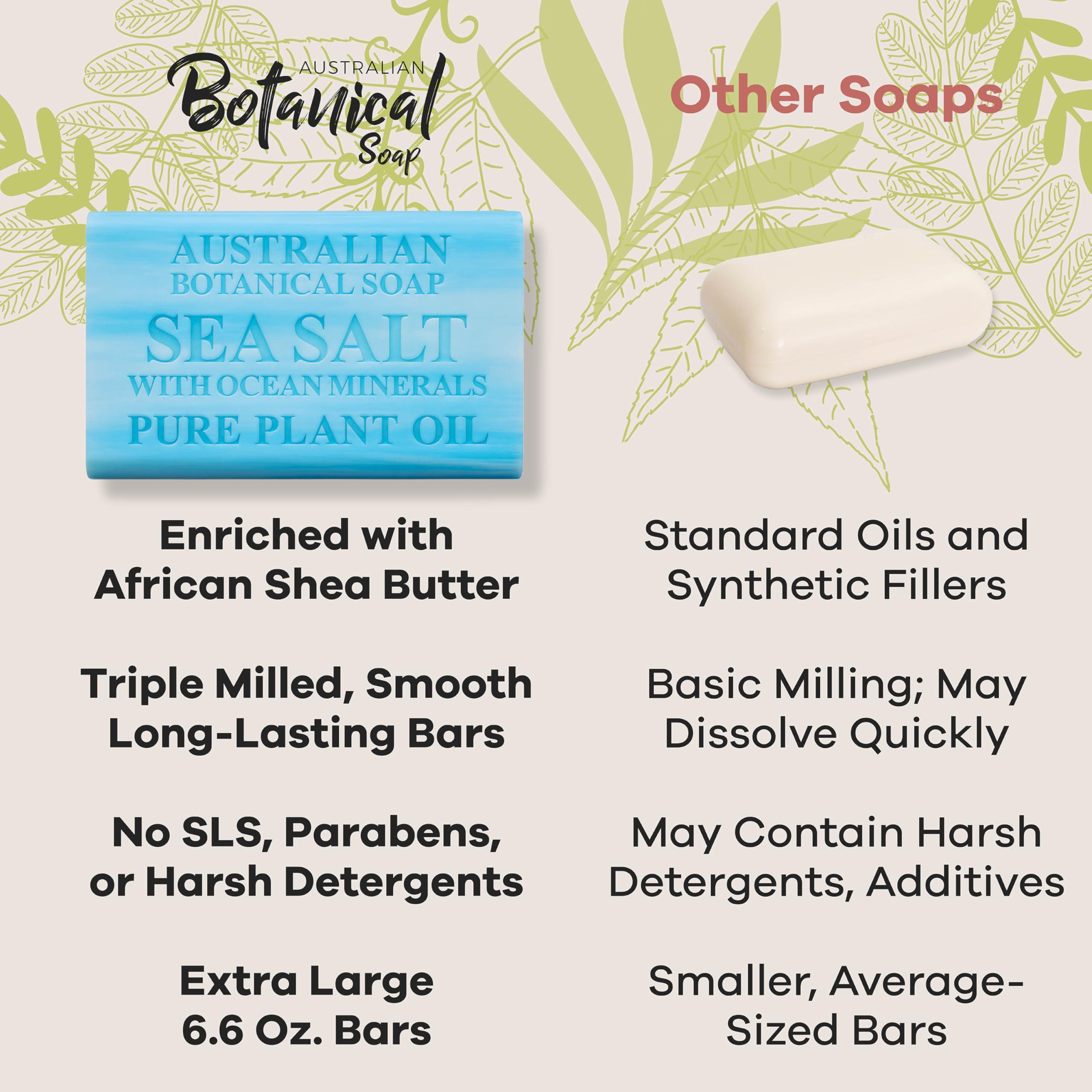 Australian Botanical Soap Australian Botanical Soap, Sea Salt with Ocean Minerals 6.6 oz (187g) Soap Bars | Natural Soap Base | All Skin Types | Women & Men | Shea Butter Enriched Bar Soap - Pack of 8
