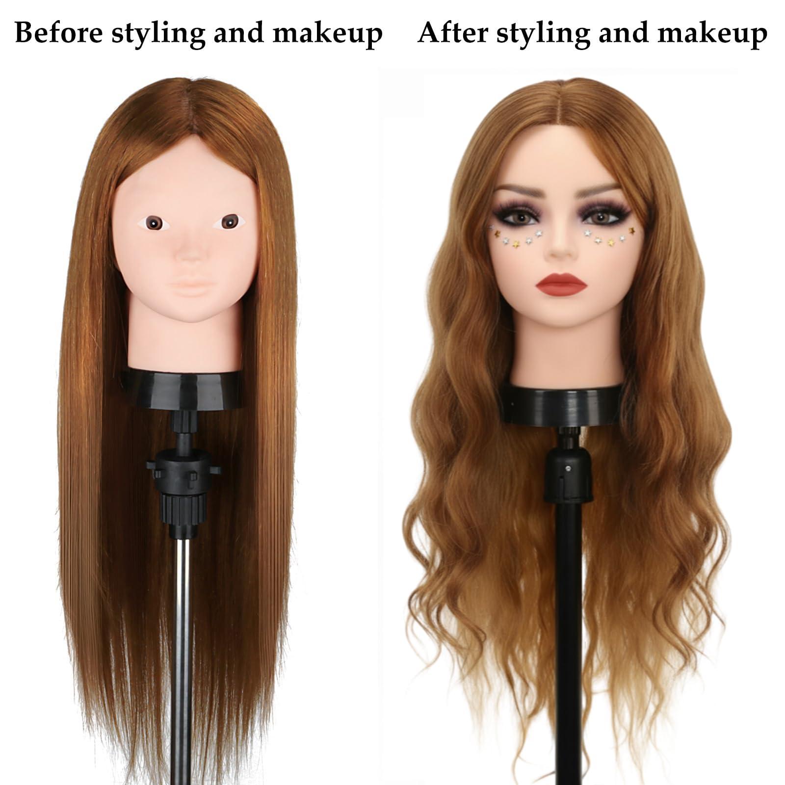 Beauty Star Beauty Star Mannequin Head with 80% Real Human Hair, Manikin Doll Head for Hair Styling, Cosmetology Makeup Hairdressing Training Practice Head with Clamp Stand and DIY Hair Styling Braiding Set