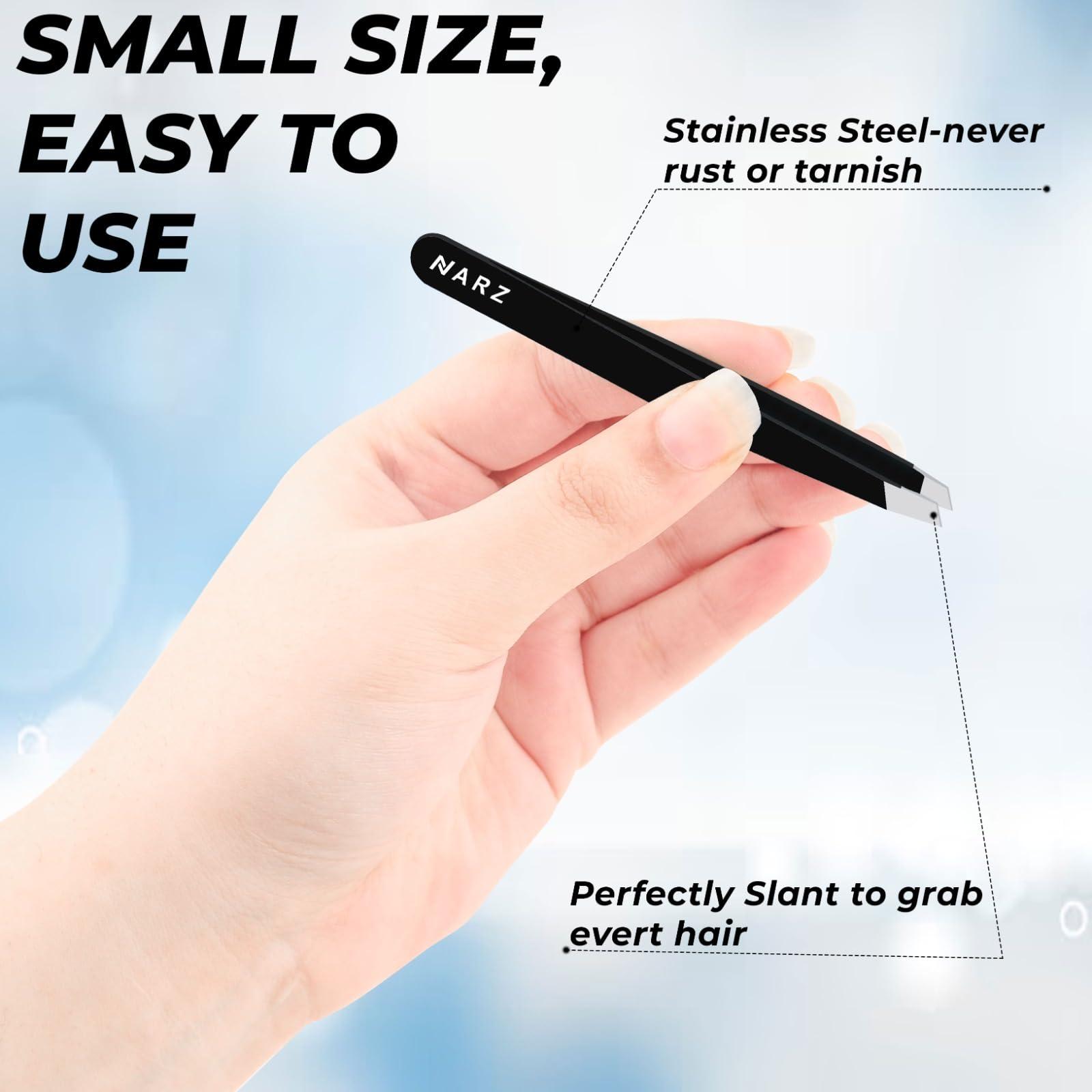 NARZ Professional Tweezer for Facial Hair Women & Men Stainless Steel Precision Tweezers for Ingrown Hair Tweezers for Men & Women (Deep Black)
