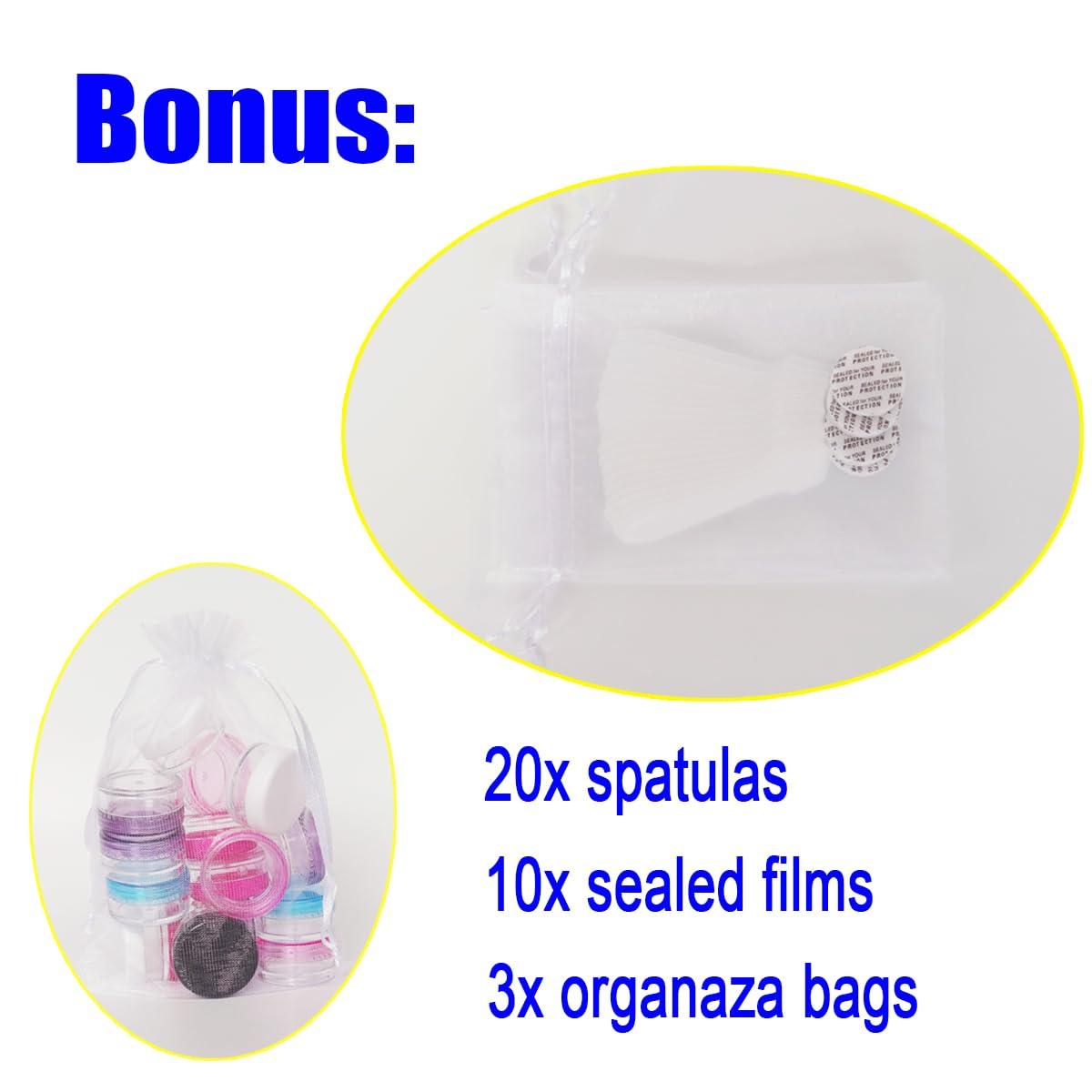 Wopanxye Wopanxye 20pack 5g Empty Sample Jars, 5ml Small Cosmetic Container for Makeup Eyeshadow Nails Oils Lip Balm Scrubs Jewelry Cream, 5 Gram Plastic Clear Pot with Cap Lid (Black/White/Pink/Rose Red)