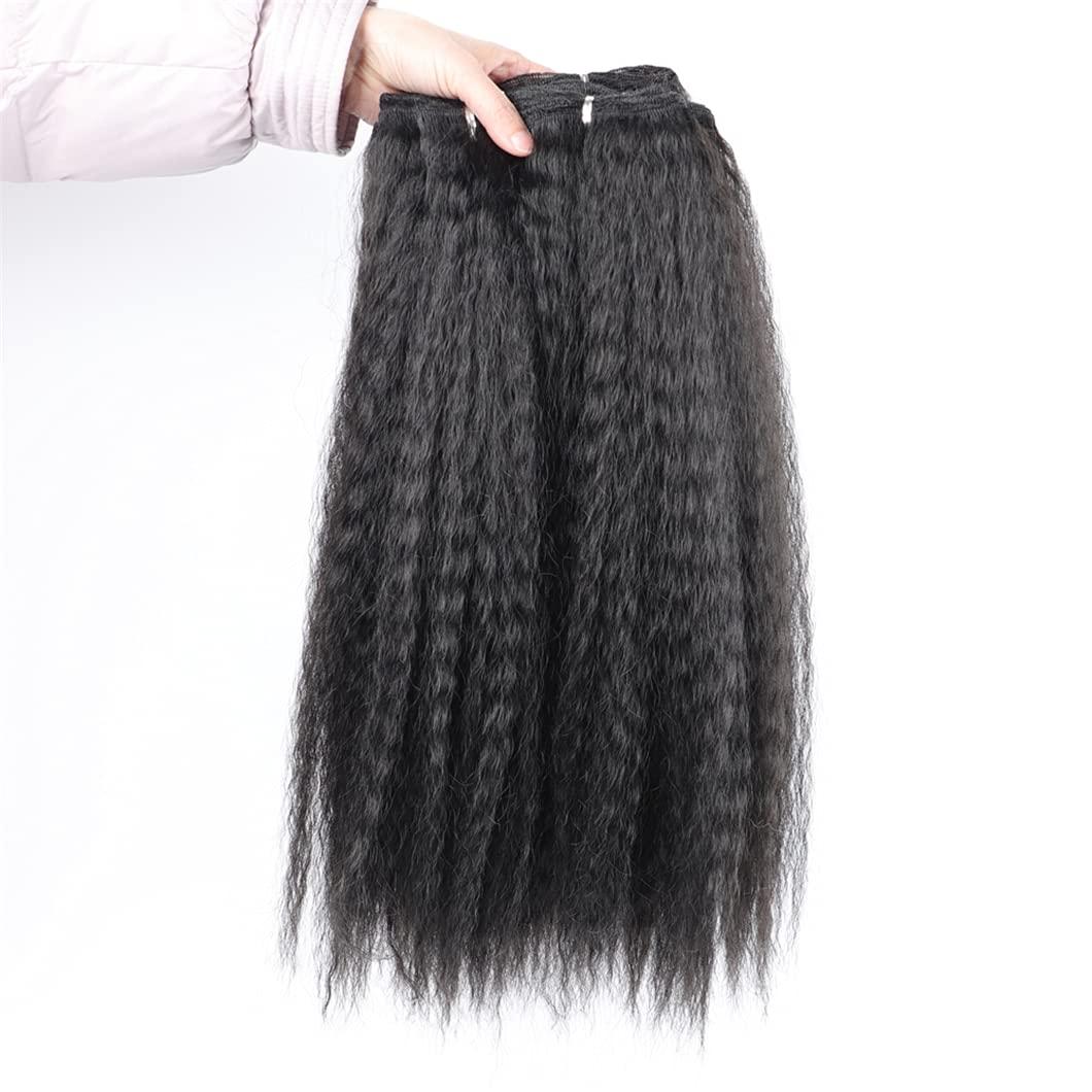 SSJFZM Synthetic Hair Bundles With Closure Kinky Straight Synthetic Sew In Weave Hair Bundles Women 2 Bundles With Closures 1B 16 Inches
