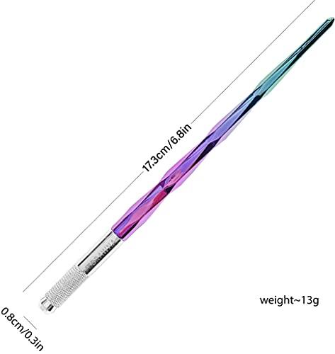 BRAWNA BRAWNA Eyebrow Micoblading Supplies Kit – 5 Disposable Microblading Pen Handles, Pre-Inked Mapping Eyebrow Thread and Holographic Zipper Storage Case; PMU Kit - Eyebrow Tattoo - Permanent Makeup Tools