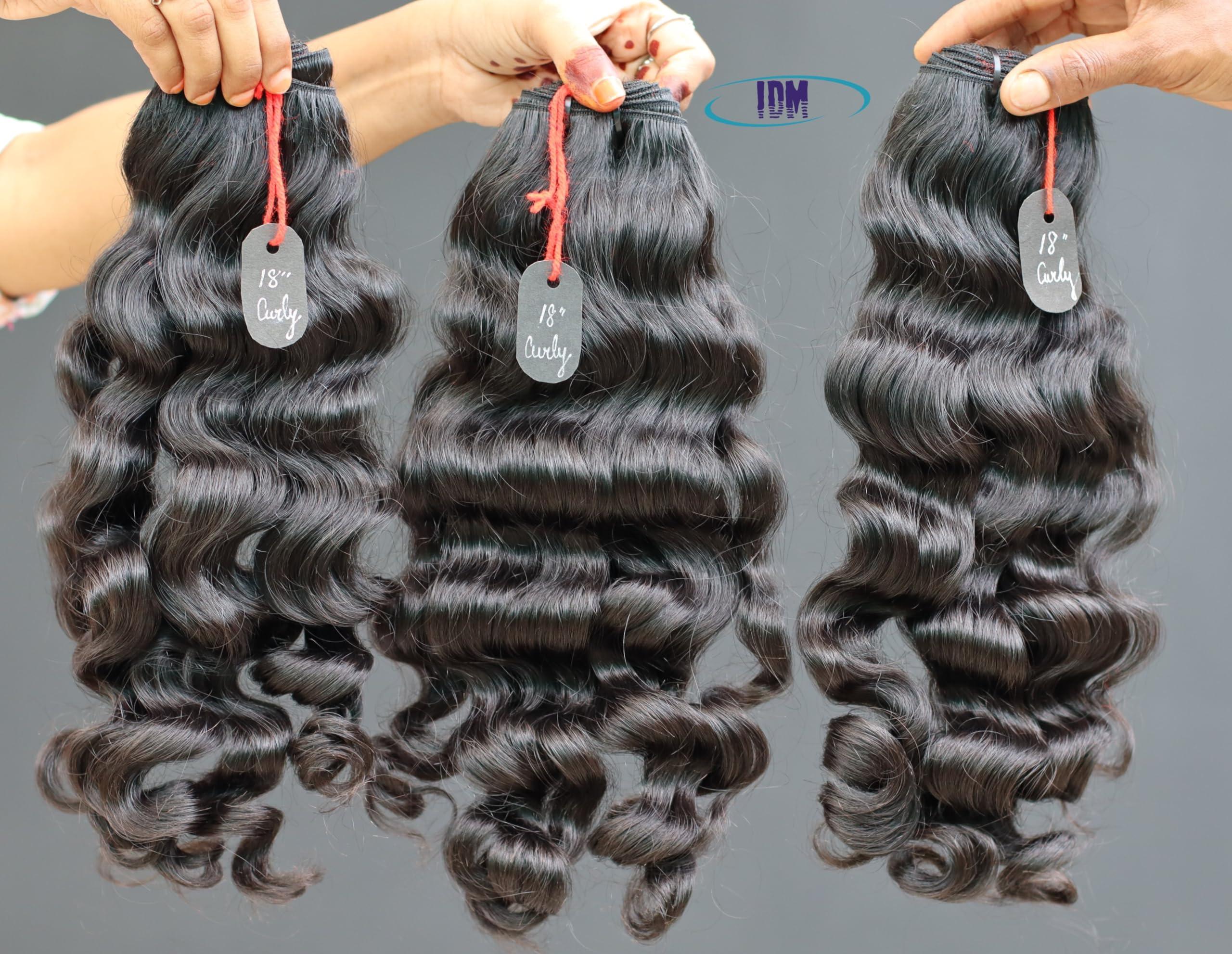 IDM INDIA IDM 14” Curly 2 bundles raw indian bundles human hair indian natural curly single donor hair