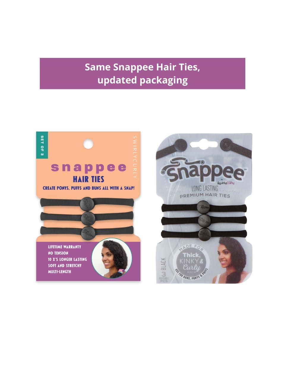 SWIRLYCURLY Snap Hair Ties for Thick, Natural, Curly Hair | No Slip, No Tension Pro Hair Tie | Strong Ponytail Holder (5 Pack, Black)