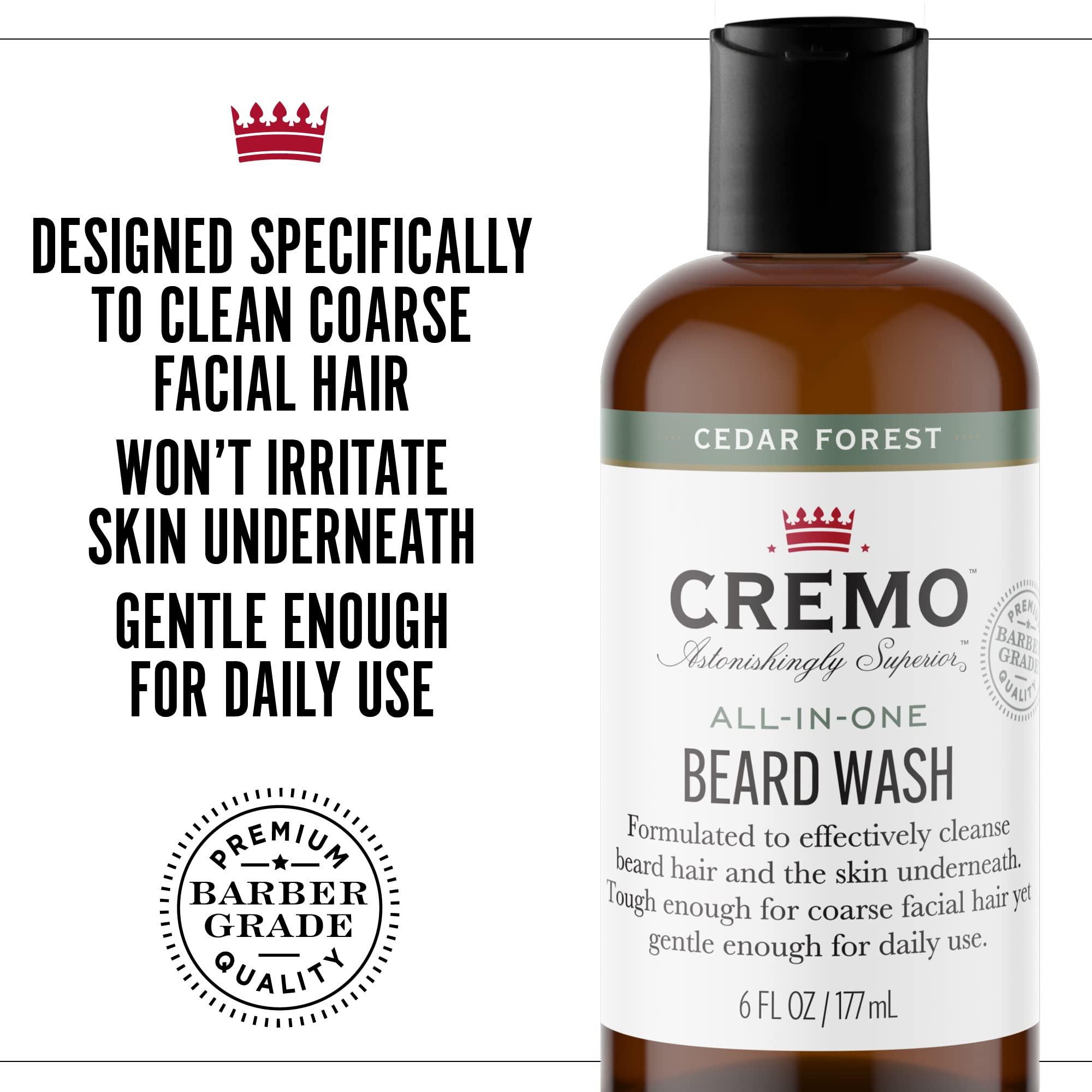 Cremo Cremo Cedar Forest Beard Wash & Softener for Coarse Facial Hair, Specifically Designed To Clean and Condition, Includes 6 Fluid Ounce Bottles
