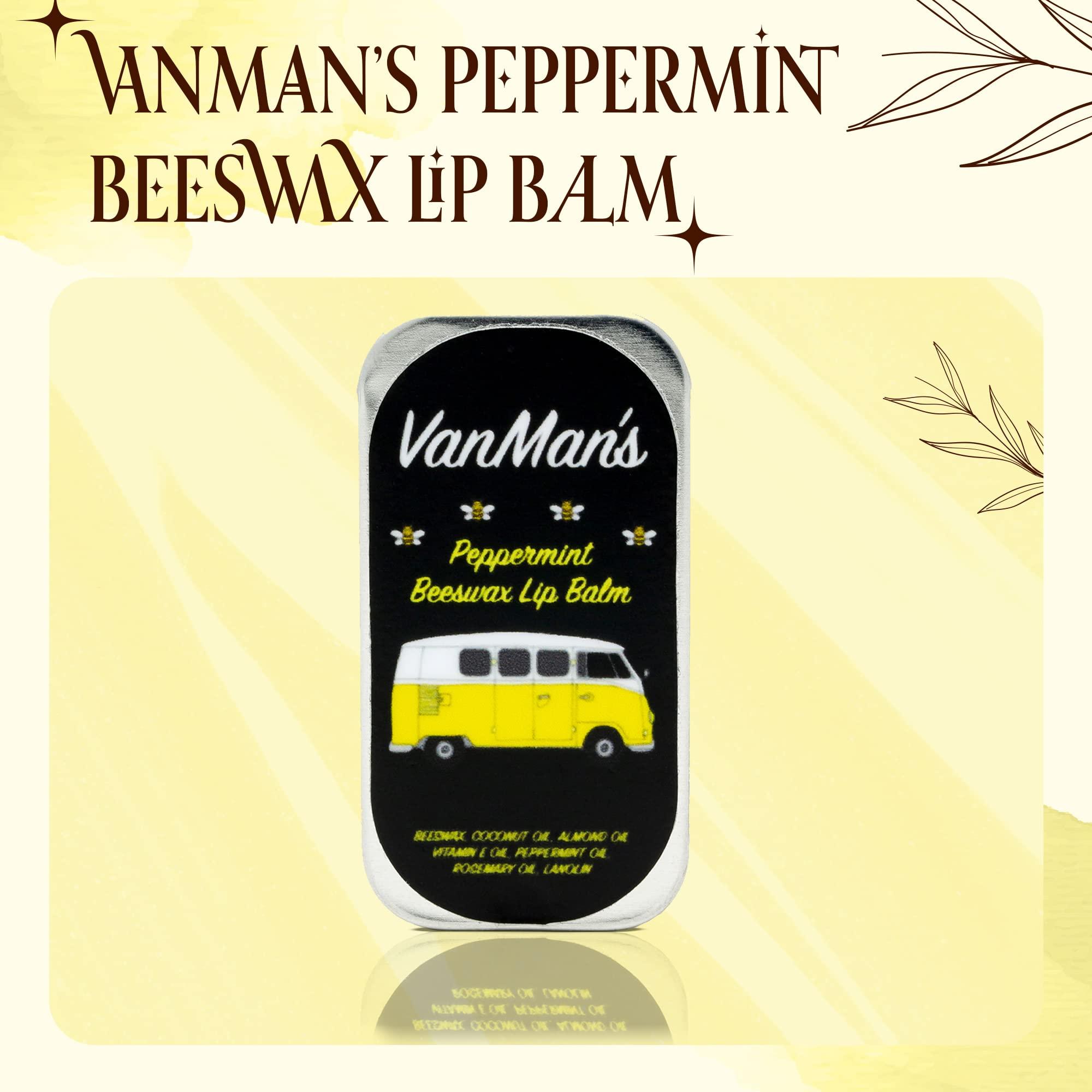 The Vanman Company Vanman’s Peppermint Beeswax Lip Balm - 9 pack - Organic Lip Balm w/Rosemary, Almond, Peppermint & Coconut Oil - Organic Chapstick w/Vitamin E Oil Removes Dead Skin Cells - Lip Balm For Dry Lips