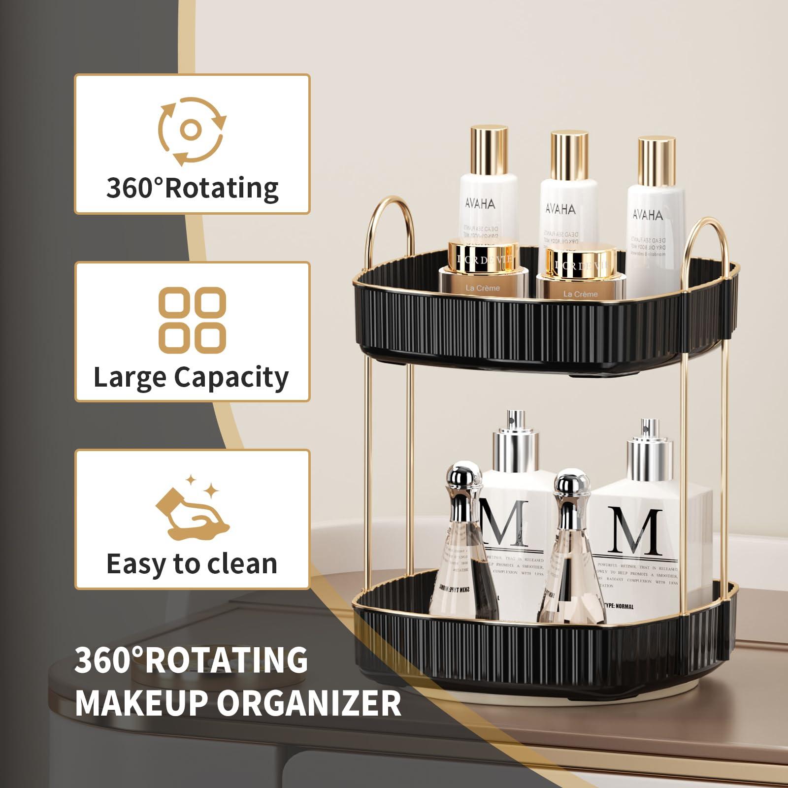 YCIA&DONE YCIA&DONE Rotating Makeup Organizer and Square Rotating Makeup Organizer Black 2 Tier