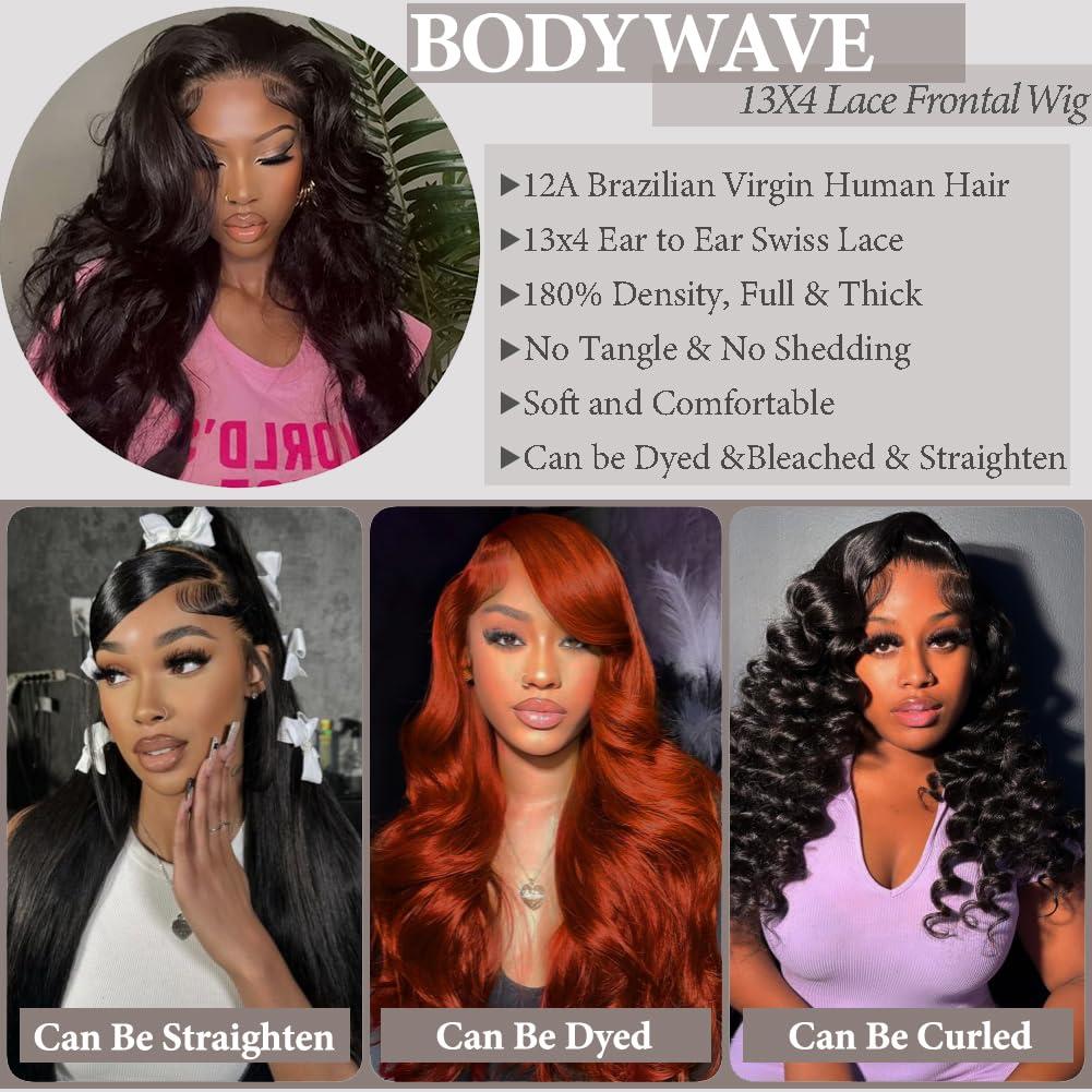 Naddaka Body Wave Lave Front Wigs Human Hair Pre Plucked 13x4 HD Transparent Lace Frontal Human Hair Wig with Baby Hair 180% Density Lace Front Body Wave Wigs Natural Black 22 Inch