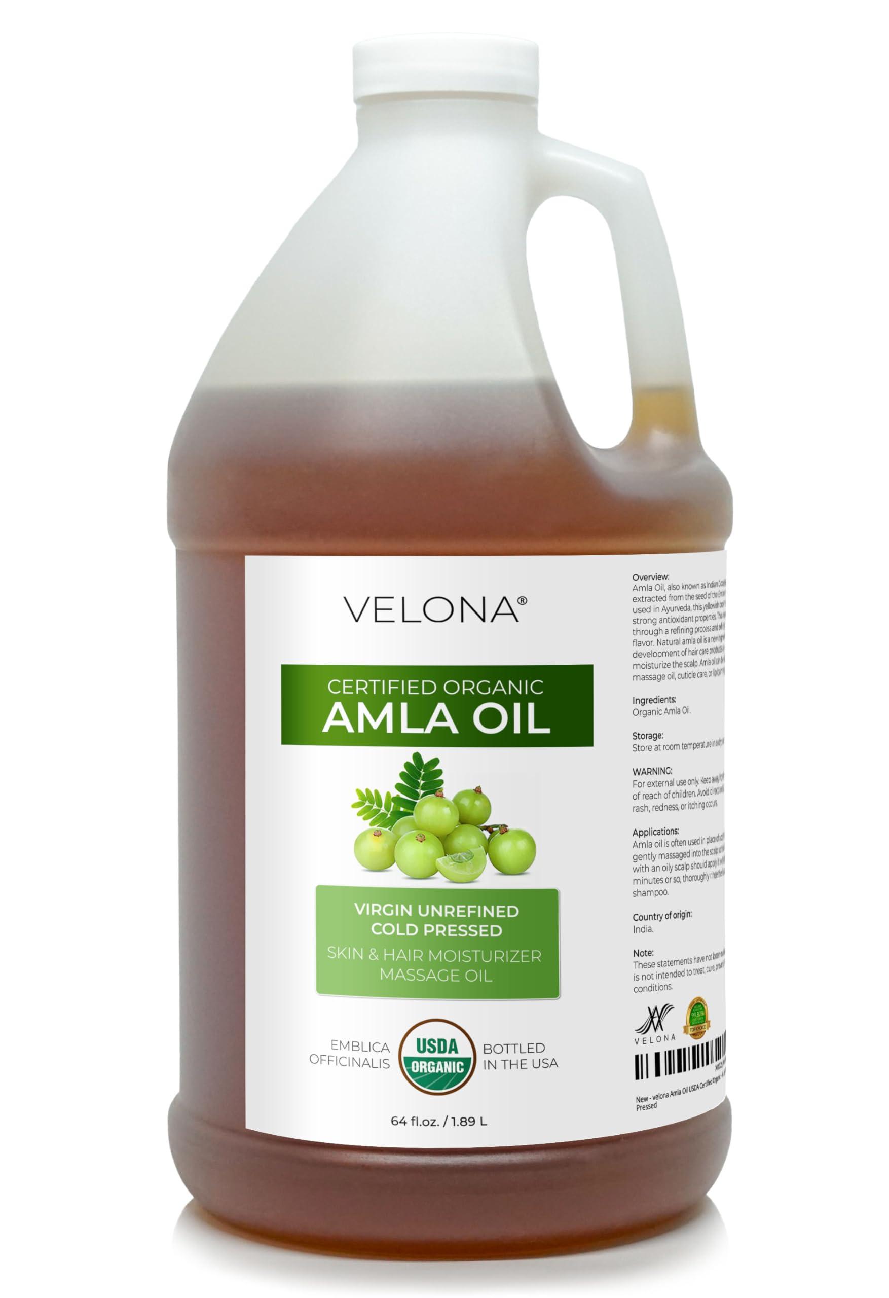 velona velona Amla Oil USDA Certified Organic - 64 oz | 100% Pure and Natural Carrier Oil | Extra Virgin, Unrefined, Cold Pressed