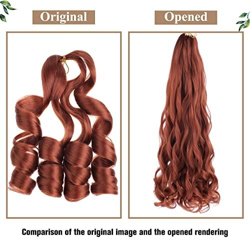 COOKOO COOKOO 9 Pack Copper Red Pre Stretched Spanish Curly Braiding Hair 18 Inch Pre-curled Loose Wave Crochet Braids Hair French Curls Crochet Braid Hair Extention for Goddess Nu Locs 350#