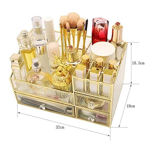 SMSOM SMSOM Makeup Organizer, Countertop Cosmetic Storage Box Mirror Glass Beauty Display, Ideal for Bedroom and Bathroom Countertops
