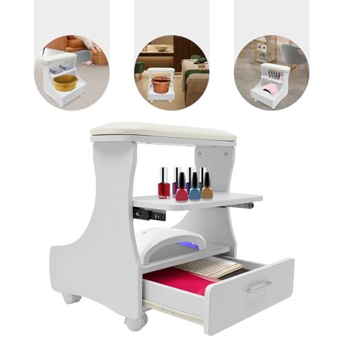Omosiroi Omosiroi Pedicure Foot Rest, Manicure Pedicure Chair with Wheels, Portable Foot Bath Spa Cart Beauty Nail Foot Stool Trolley, Footrest Salon Supplies Foot Massage Station for Home/Bathroom (White)