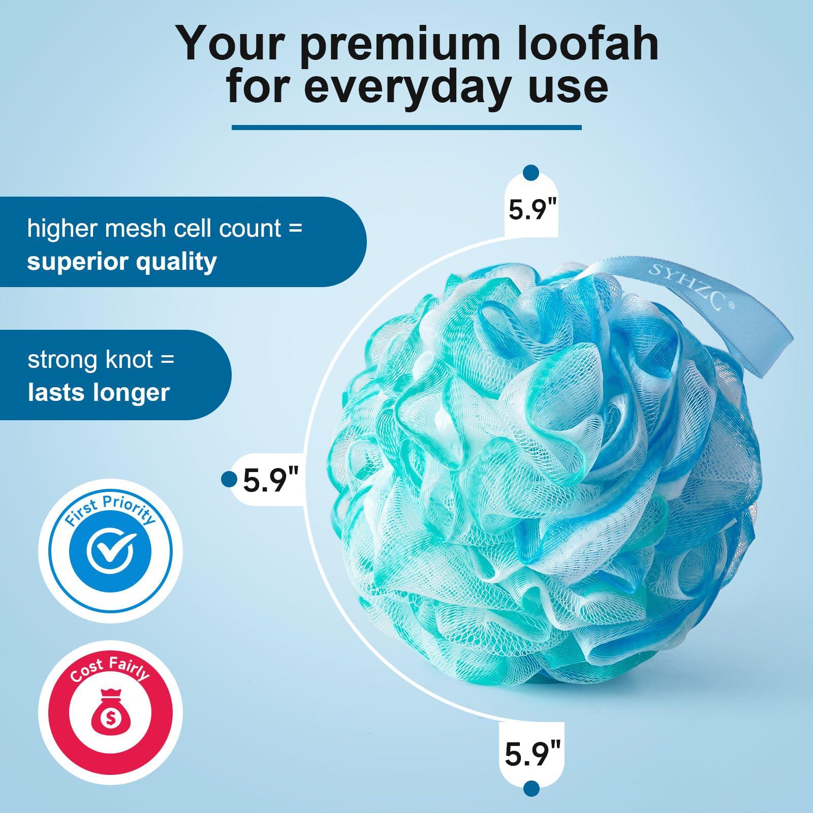 SYHZC UPMSX SYHZC Bath Sponge Loofah 75g/PCS Soft Shower Sponge Extra Large Mesh Poufs Body Scrubber Exfoliating Shower Puff for Women and Men, Set of 4, Flower Color (Green-Purple-Large)