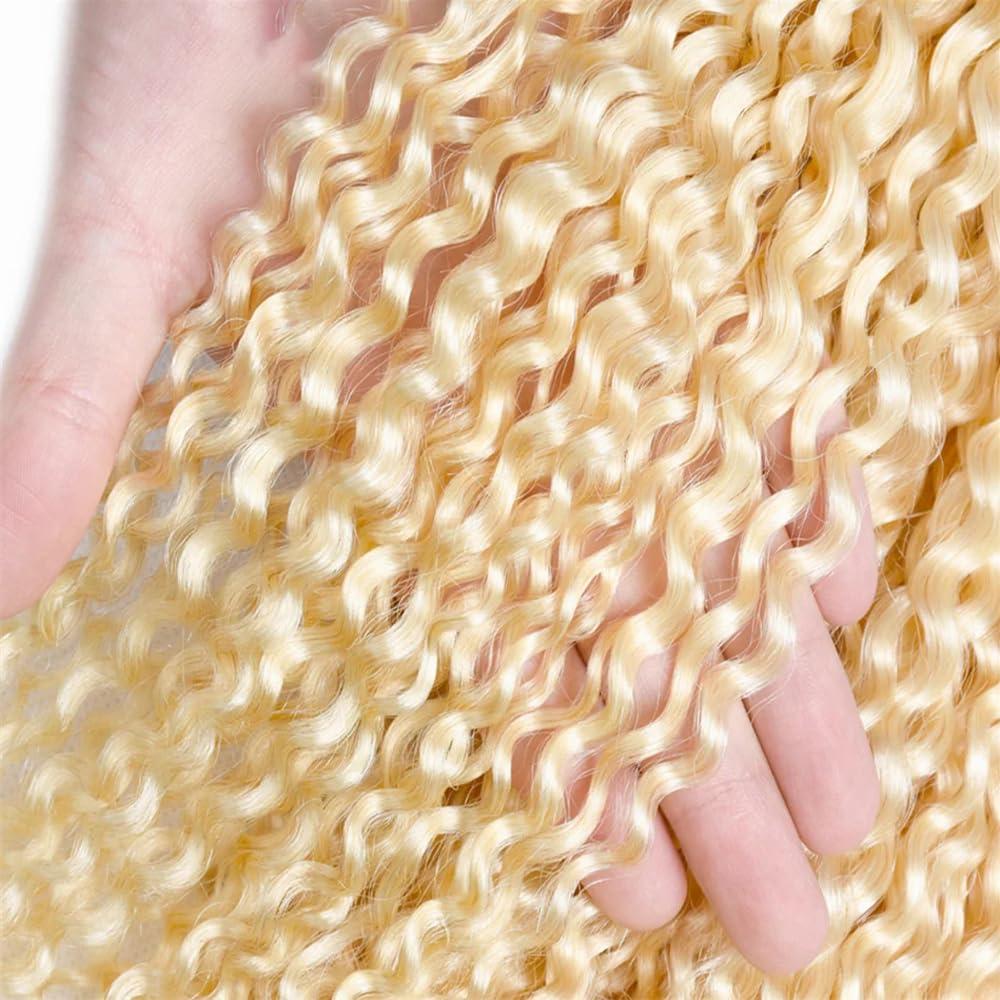 YOUNGHANN 613 Bundles Blonde Kinky Curly Human Hair Bundles 8A Grade Unprocessed Brazilian Virgin Hair 3 Bundles 12 12 12 Inch 613 Curly Bundles Hair Weave Blonde Bundles