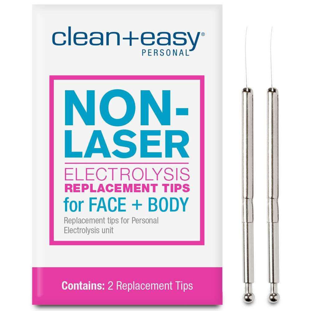 Clean + Easy Clean + Easy Non-Laser Electrolysis Replacement Tips for Face & Body, Pack of 2