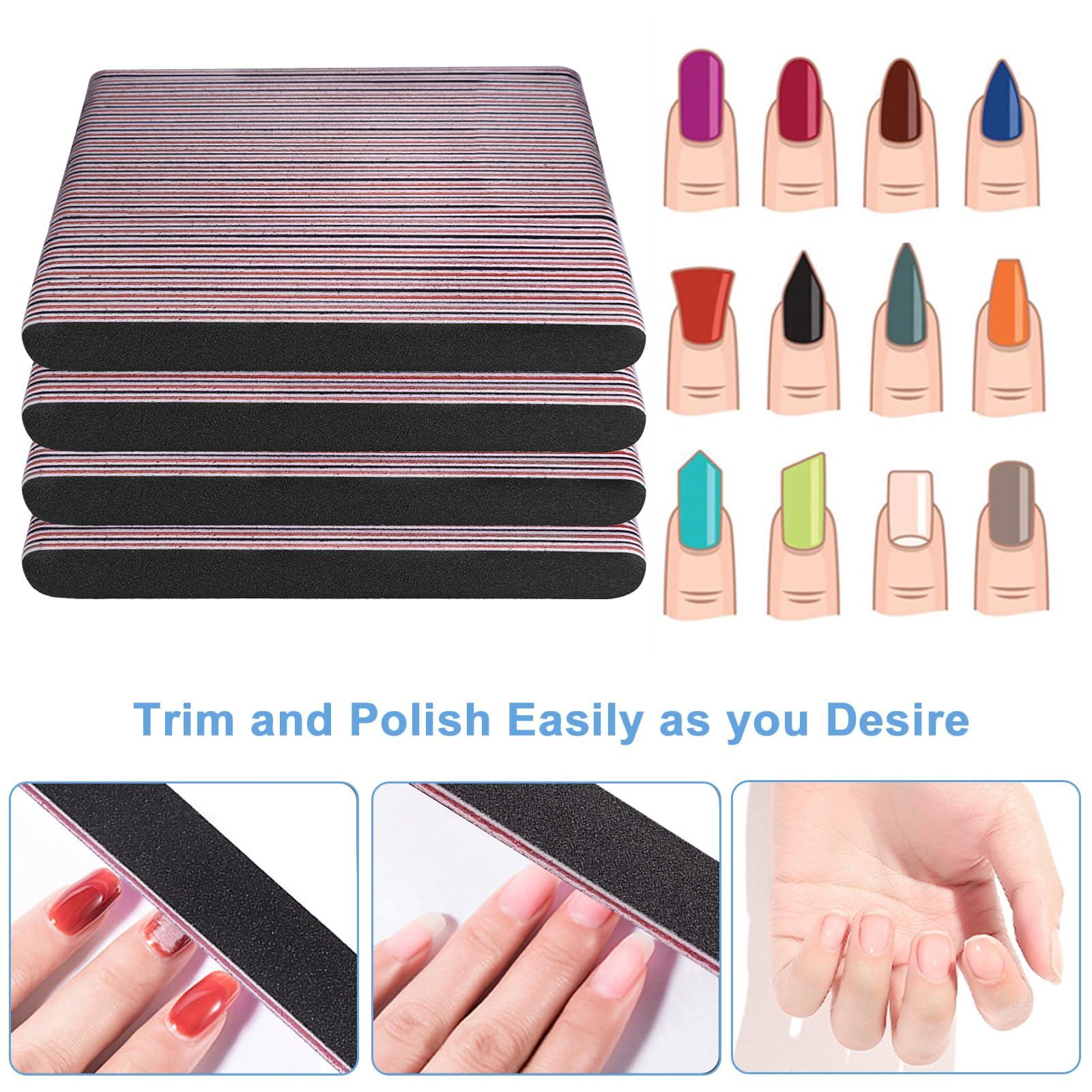 AhaTopia Nail Files Bulk (100 Pack), Professional Emery Board 100/180 Grit Nail File Double Sided Emory for Natural and Acrylic Nails Fingernail Files for Gel Nail Reusable Manicure Disposable Pedicure Black