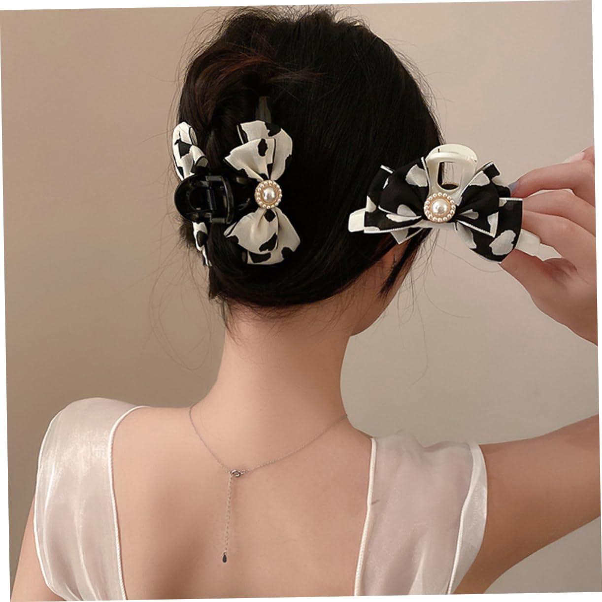 CIMAXIC Pearl Cow Print Hair Bow Claw Clip Stylish Hair Teeth Clamp for Women and for Ponytails and Everyday Hair Accessories