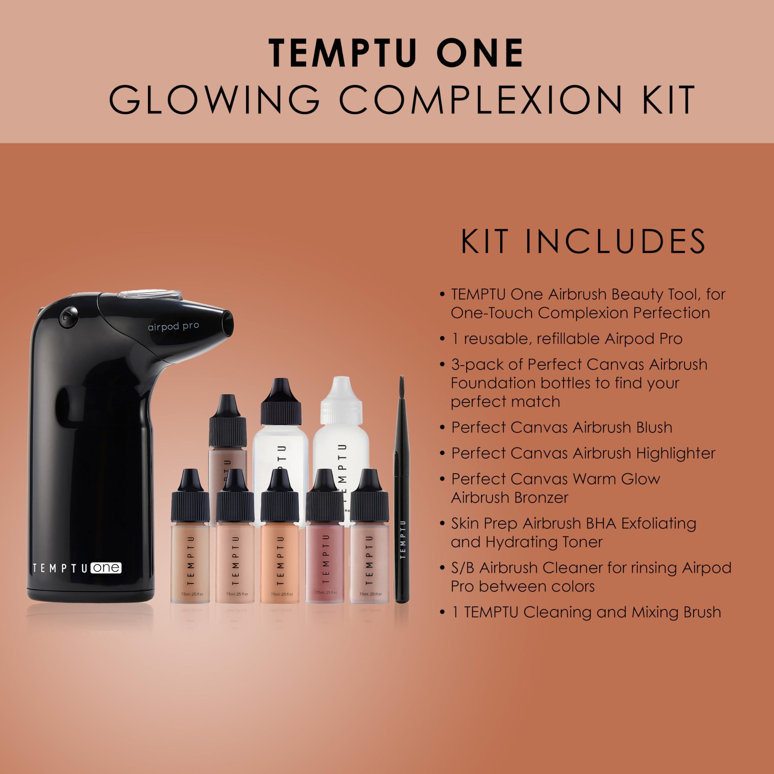 TEMPTU TEMPTU One Airbrush Make-up Kit for Complexion Perfection with Cordless Compressor, Medium: 11-Piece Set, Portable Air Brush Machine, 3 Shades of Foundation, Blush, Bronzer, Instant Concealer
