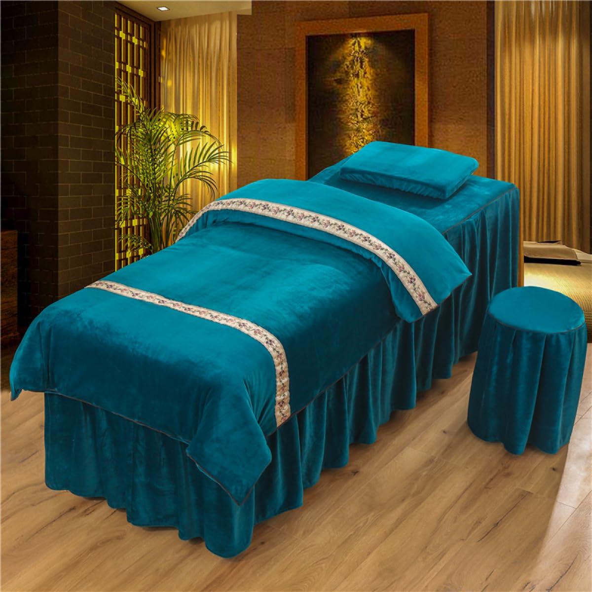 GSGC GSGC Massage Table Sheet Sets Spa Beauty Bed Cover Bedspread European-Style Simple Velvet Beauty Bedskirt 4pcs Light Luxury Beauty Massage Bed Linens Thickening SPA Massage Fumigation Bedding Set