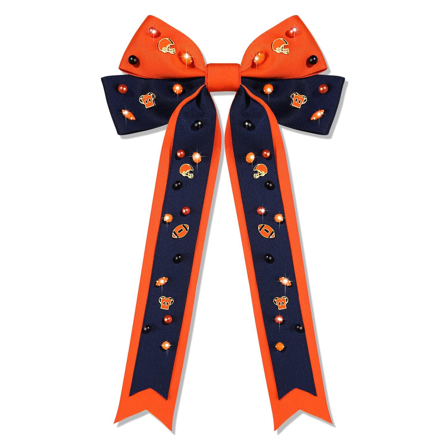 mokkia Game Day Hair Bows for Women Football Hair Bows Clips Silky Satin Sport Race Game Day Hair Ribbons Game Day Football Accessories Outfits Orange Spirit Day Accessories Gifts (Pattern F)