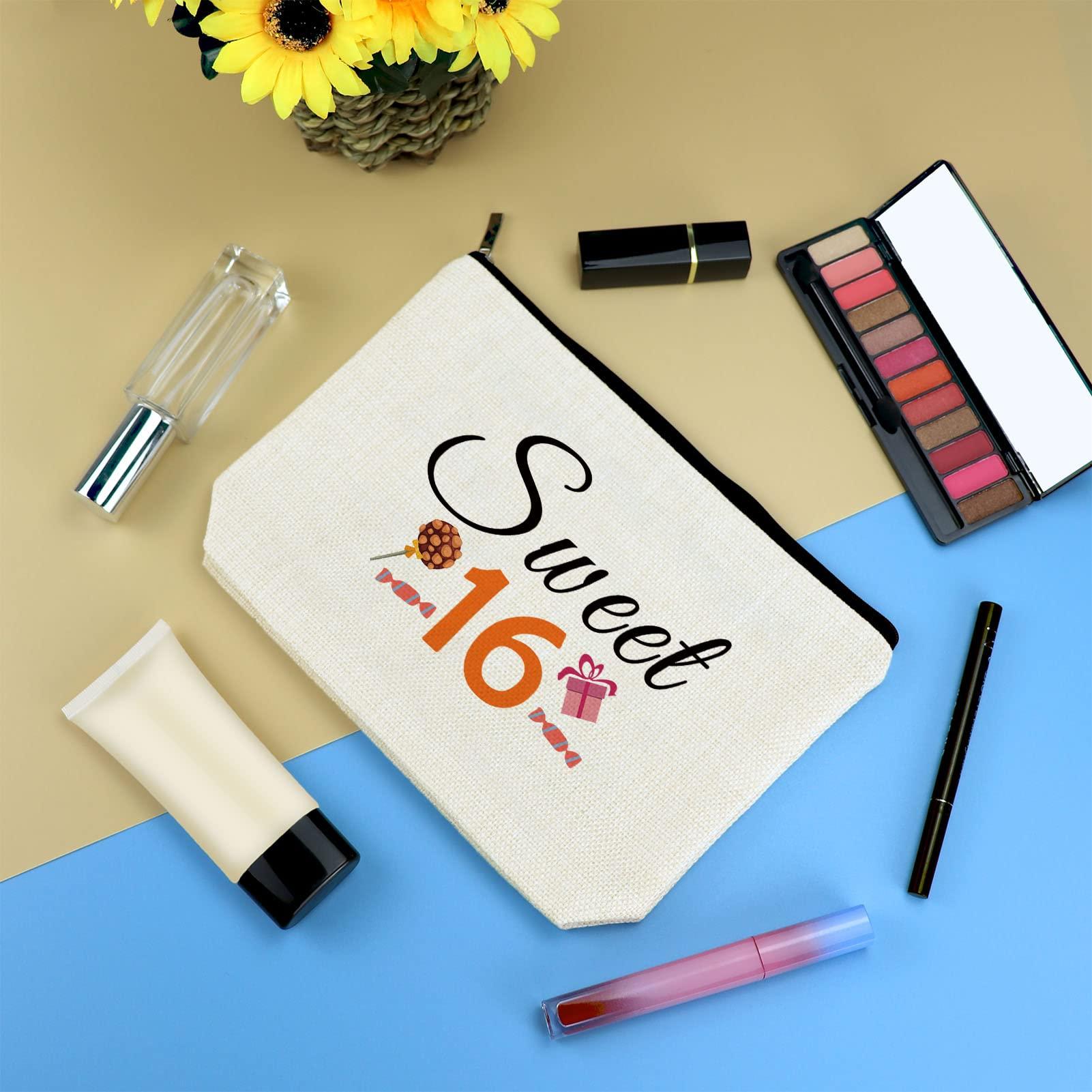Mikela 16th Birthday Gifts for Girls Makeup Bag 16 Year Old Birthday Gifts Ideas Sweet 16 Gifts For Her Cosmetic Bag 16th Birthday Gift for Daughter Granddaughter Friends Sister Niece BFF Friendship Gifts
