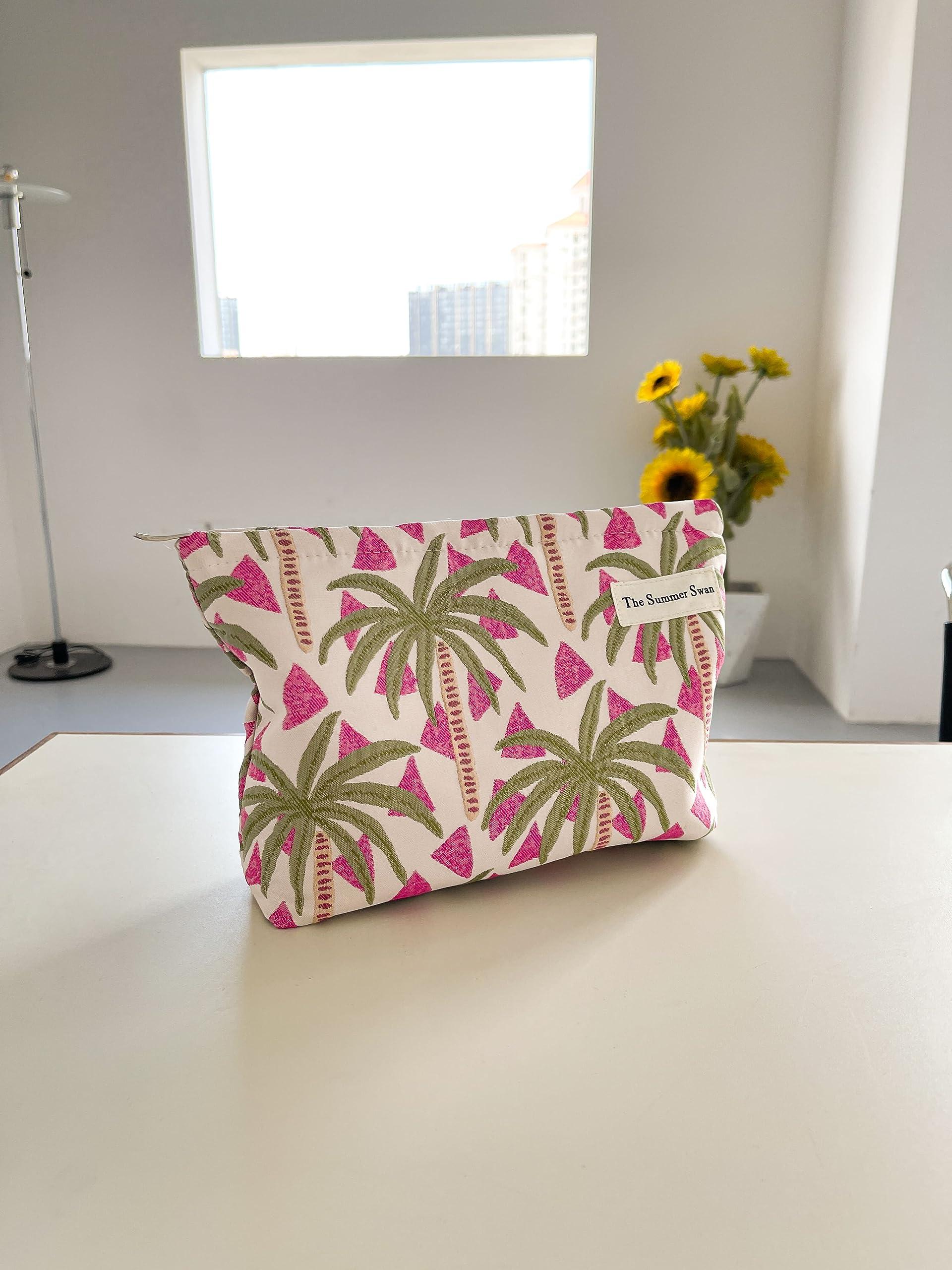The Summer Swan The Summer Swan | Large Aesthetic Makeup Bag | Floral Makeup Bag | Mid-day Clutch | Period Kit Bag | Hygiene Bag | Skincare Bag | Cute Makeup Bag (FL Palm Tree)