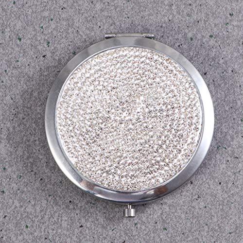 LALAFINA LALAFINA 1pc Bling Compact Mirror Pocket Rhinestone Makeup Mirror Double-Sided Cosmetic Mirror Round Folding Mirror for Women Travel Daily Use, White