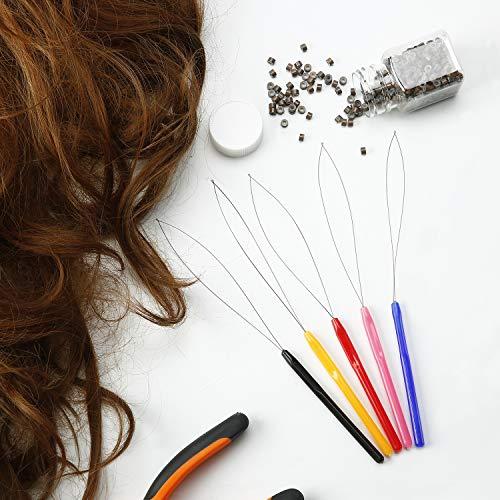 Chinco 10 Pack Wooden Hair Extension Loop Needle Threader Pulling Hook Tool and Bead Device Tool for Hair or Feather Extensions (Multicolored Loop Tools)