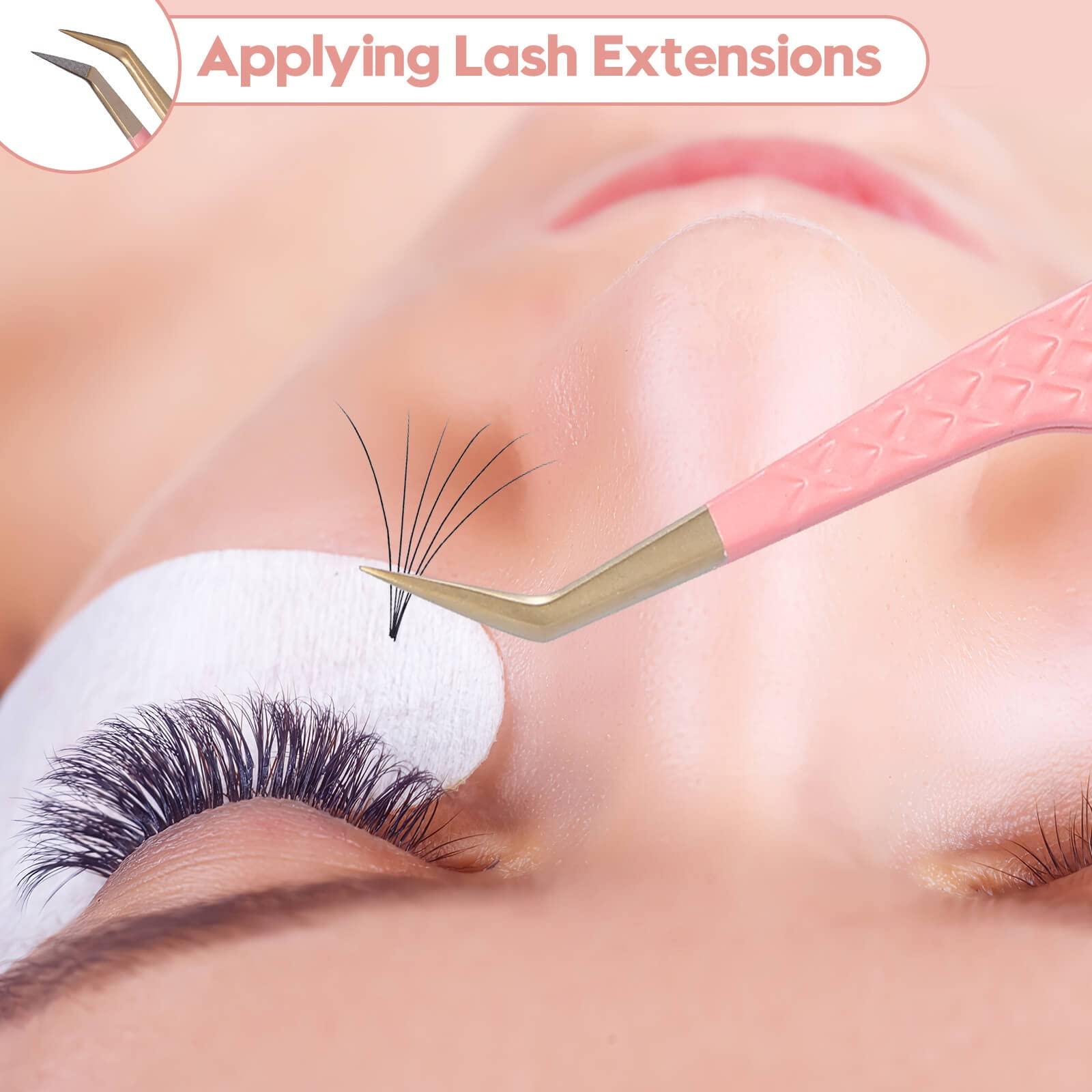 Ms.Queen Ms.Queen 45 Degree Tweezers for Lash Extensions,Precision Fiber Tip Eyelash Tweezers for Volume Eyelash Extensions