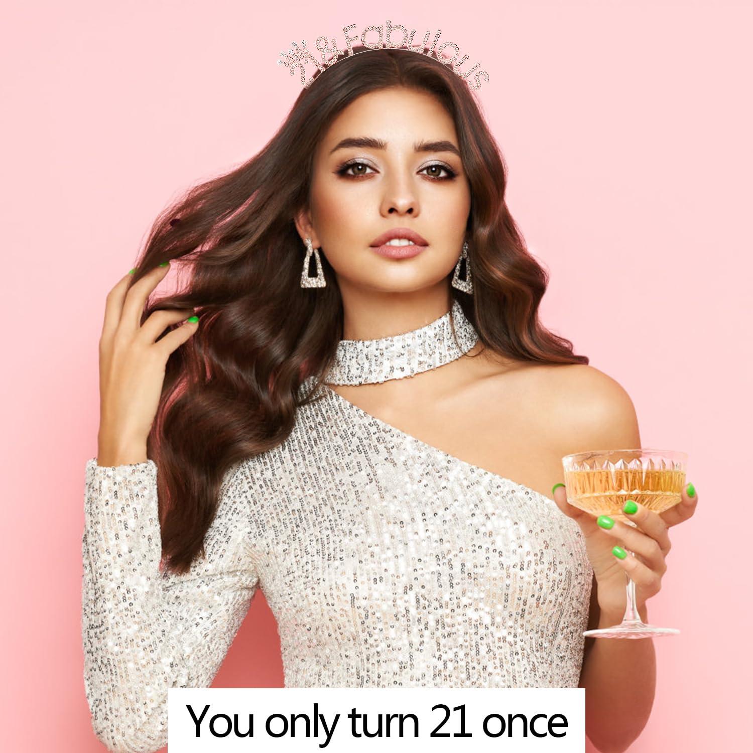 SuPoo SuPoo Rose Gold 21st Birthday Crown 21 & Fabulous Headband 21st Birthday Decorations for Her Rhinestone 21 Birthday Girl Tiara Happy 21 Year Old Birthday Gifts Party Decorations Hair Accessories