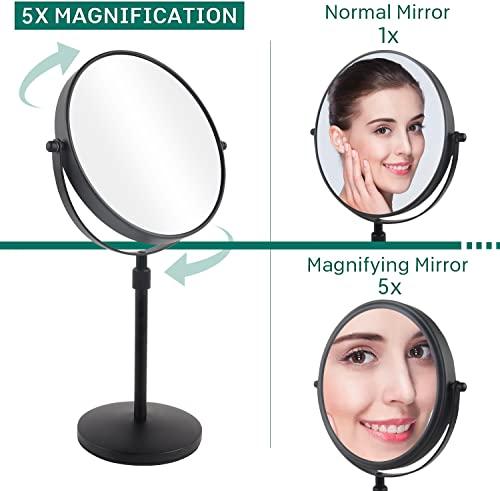 Nicesail Nicesail Higher Taller Tabletop Makeup Mirror of 8 Inch, 5X Magnified Makeup Mirror Countertop Standing, Height Adjustable, Double Sided Mirror in Matte Black (8 Inch, 5X)