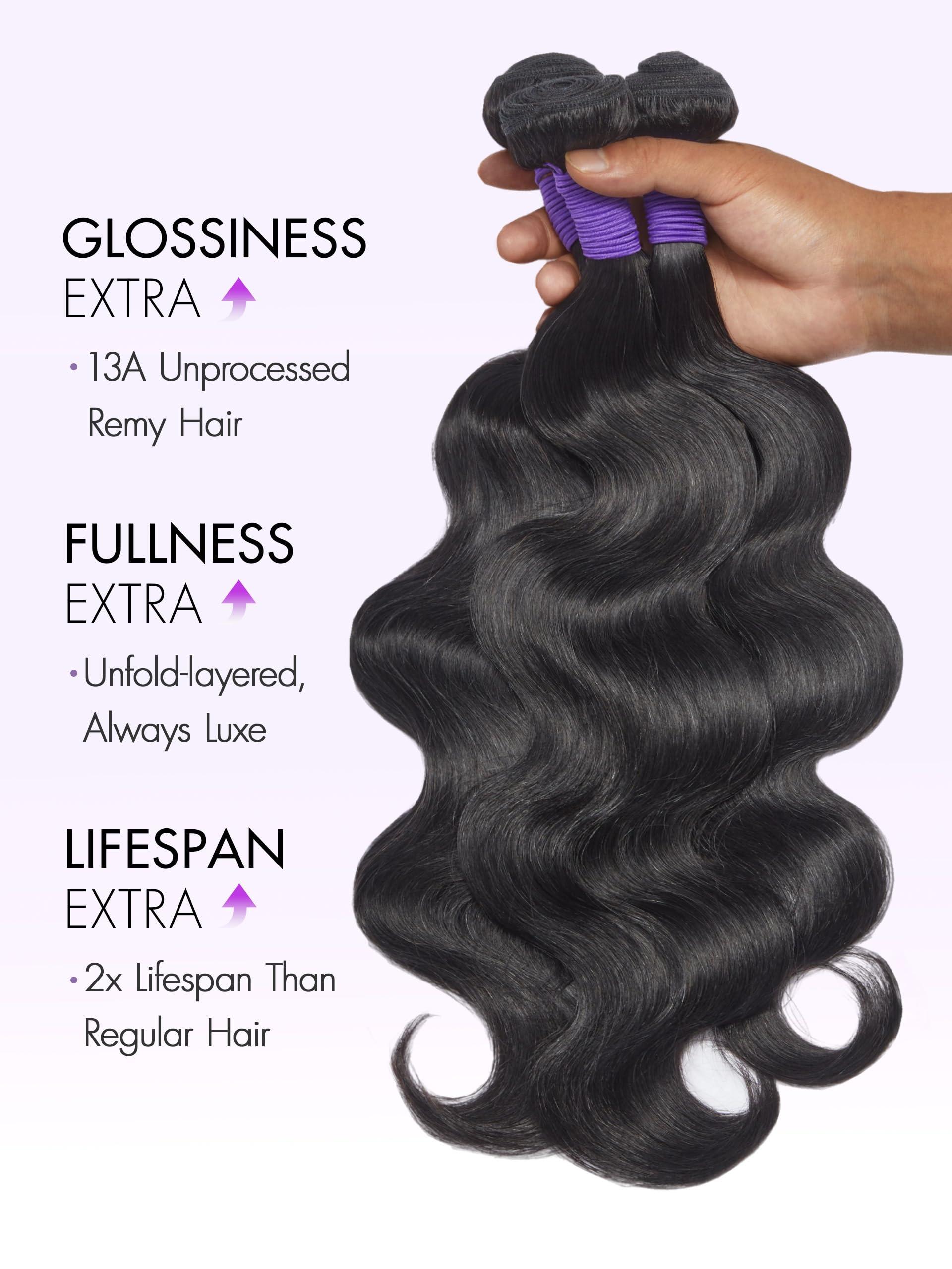 LUVME LUVME Human Hair Bundles 14 16 18 Inch Body Wave Bundles Human Hair 12A 100% Unprocessed Brazilian Virgin Hair Weave 3 Bundles Deals Human Hair Natural Black