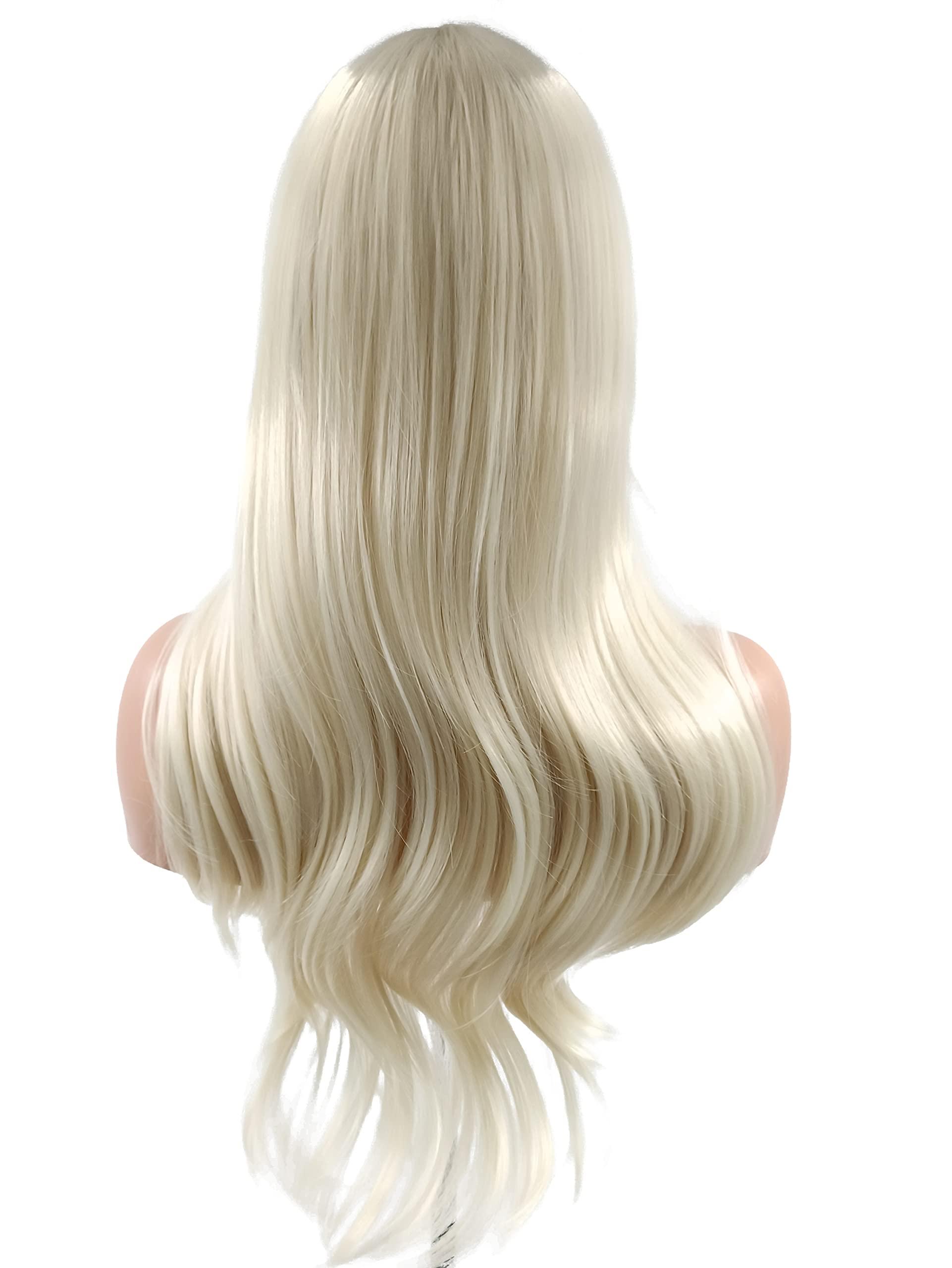 PORT&LOTUS PORT&LOTUS Blonde Wig Long Curly Cosplay Wig With Bangs (Side Part) Wigs for Women Synthetic Body Wave Wigs for White Women with Wig Cap Custume Party Wigs for Black Women 26 inch