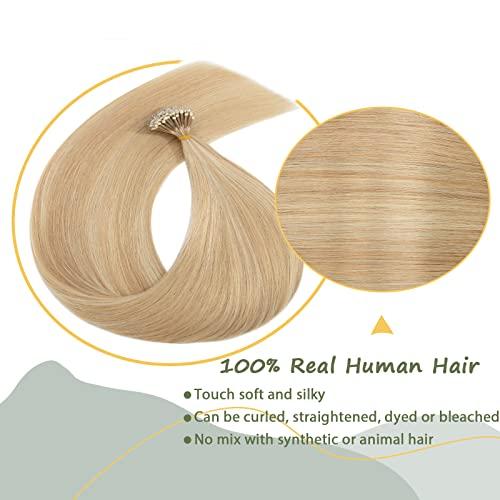 SEGO SEGO Nano Bead Ring Human Hair Extension Pre Bonded Nano Tip Remy Hair Extensions Micro Beads Rings Loop Hand Tied Hairpiece 18 Inch #18P613 Ash Blonde&Bleach Blonde 1g/strand 50g/pack