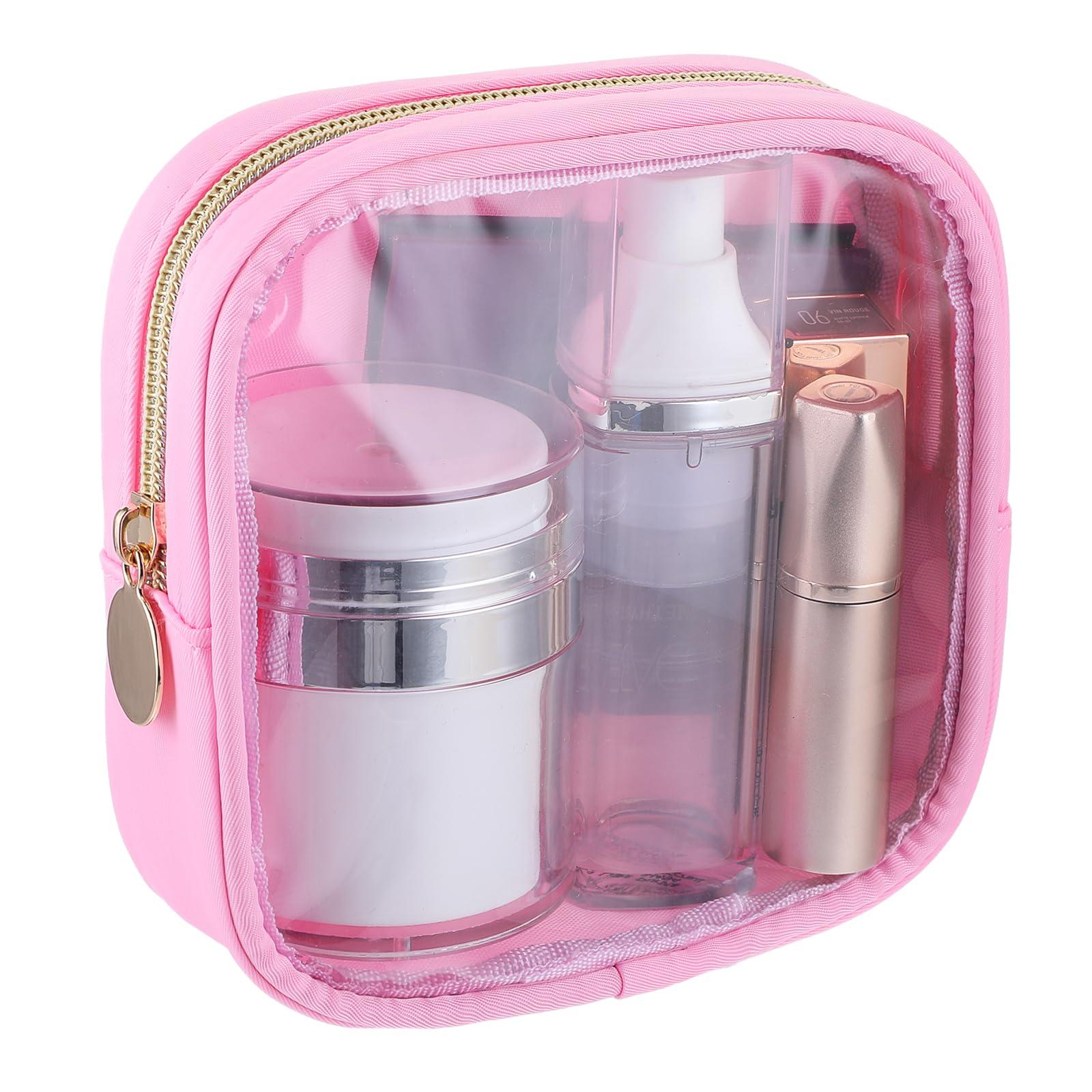 TIESOME TIESOME Small Clear Makeup Bags with Zipper, Cute Waterproof Cosmetic Bag Travel Toiletry Bag PVC Transparent Makeup Organizer Bag Coin Purse Mini Makeup Bag Nylon Travel Pouch for Women(Pink)
