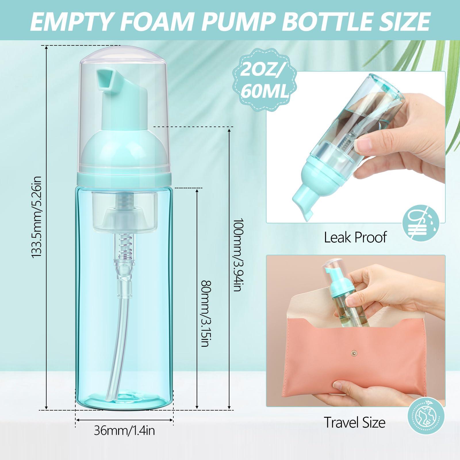 Dandat Dandat 120 Pcs Empty Foam Pump Bottle Bulk 2 Oz/ 60 ml Mini Travel Foaming Bottle Plastic Clear Foaming Soap Dispenser Portable Lash Shampoo Bottle for Hand Soap, Lash Cleanser(Green)