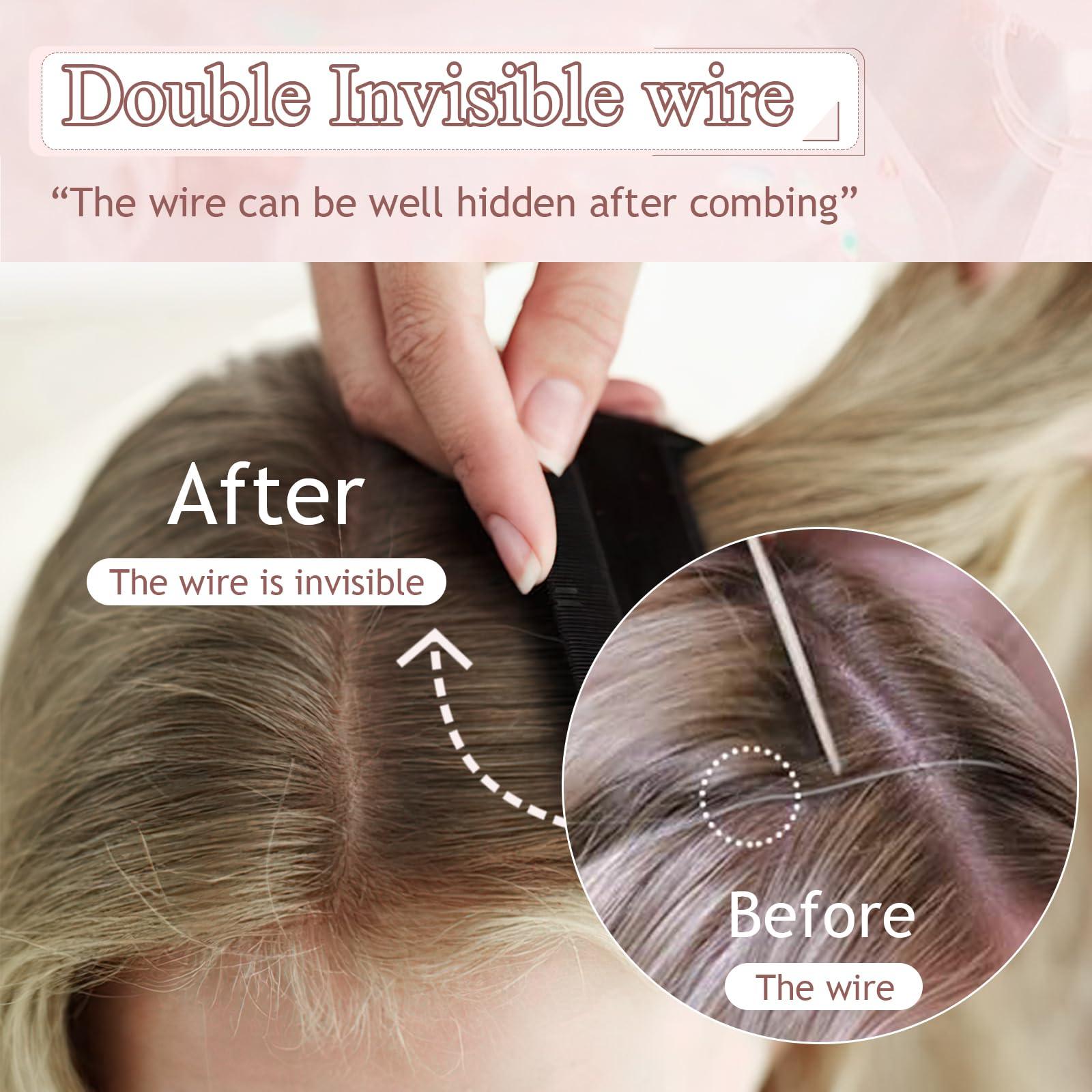 SEGO Pro SEGO Pro Halo Hair Extensions Real Human Hair Adjustable Halo Extensions Invisible Wire Hair Extensions Long Straight Hair Halo Extensions for Women,16inch Golden Brown mixed Bleach Blonde,65g