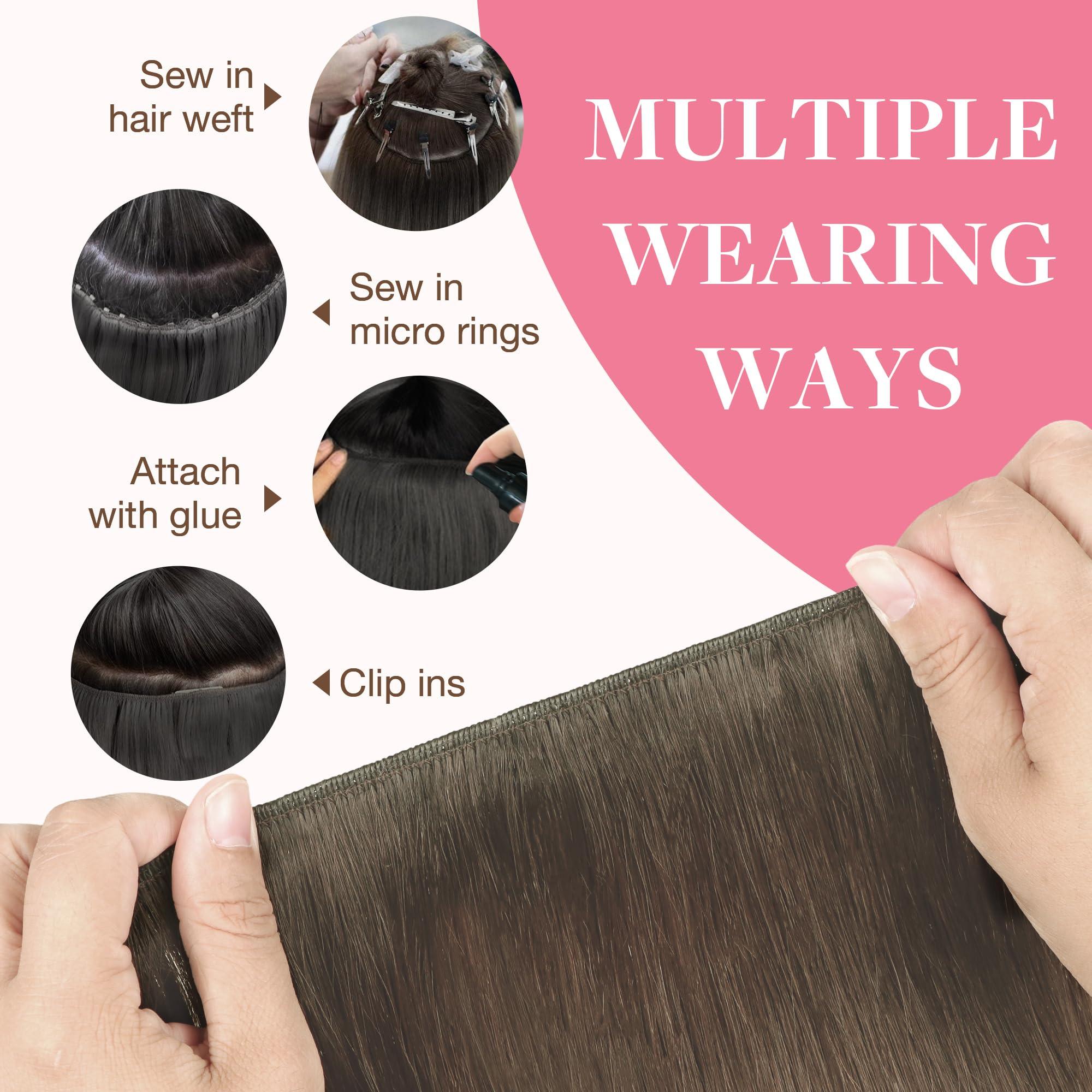 GOO GOO GOO GOO Sew in Hair Extensions Real Human Hair, Weft Hair Extensions Human Hair, 5 Light Ash Brown 22 Inch-110g, Weft Bundles Straight Silky Remy Hair