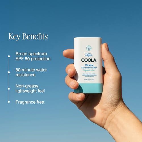 Coola COOLA Organic Mineral Sunscreen SPF 50 Sunblock Stick, Dermatologist Tested Skin Care For Daily Protection, Vegan And Gluten Free, 0.6 Oz