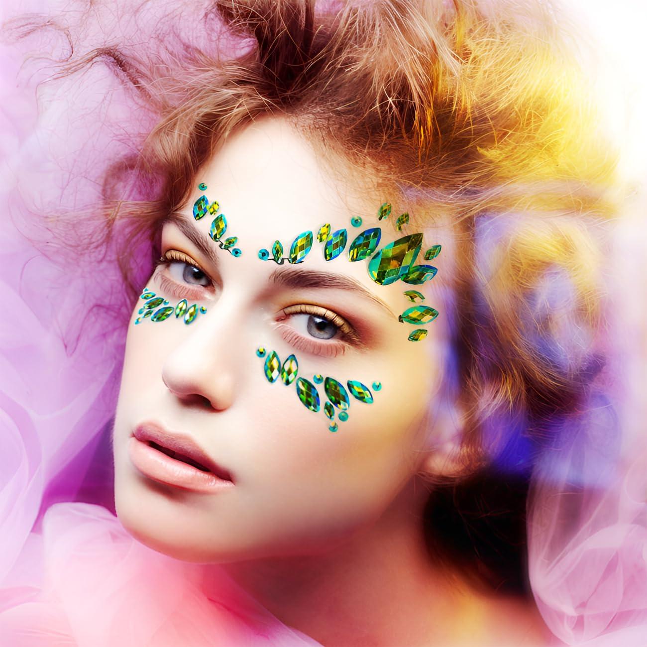 LEOARS Halloween Face Gems Face Jewels Sticker Eyes Body Gem Sticker Temporary Face Tattoos,5-Pack,Green