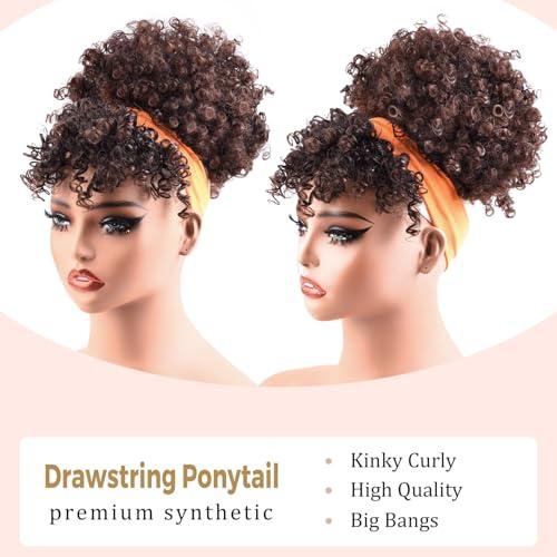TOZIKA TOZIKA Afro Puff Jerry Curls Afro Puff Non Drawstring Ponytail with bangs Synthetic Fauxhawks Short Afro Puff Kinky Curly