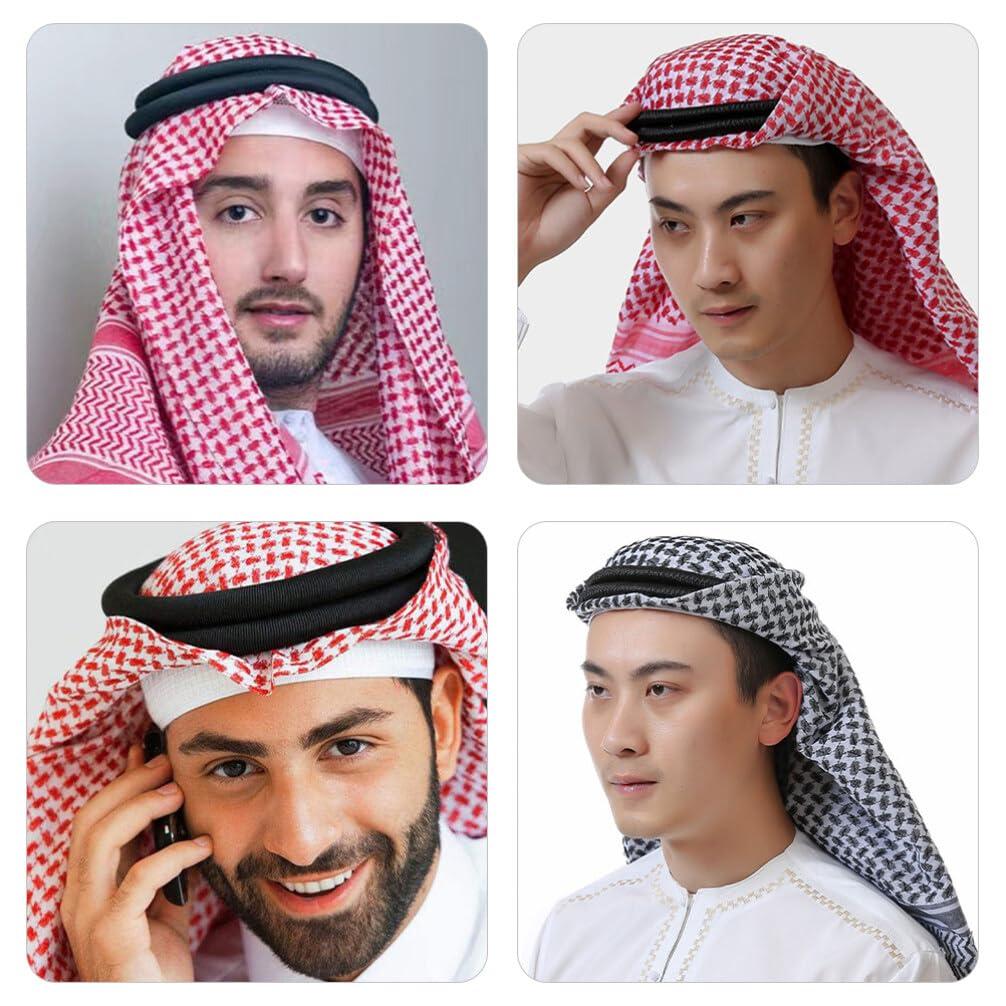 SEWACC SEWACC Mens Bandanas Arab Rope, 54cm Arab Keffiyehs Scarf Wrap Muslim Headscarf Headband Suit Shemagh Desert Prince Head Wrap Scarf Headpiece Turbante Arabe Para Hombre A