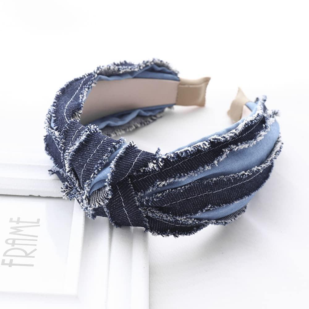 Xiaocao8 Xiaocao8 2/3 pcs Jean Denim Headbands for Women and Girls Knot Hair Bands Cloth Knotted Blue Headbands, Fashion Headwear for Women, Mujer Hair Accessories (3pcs)