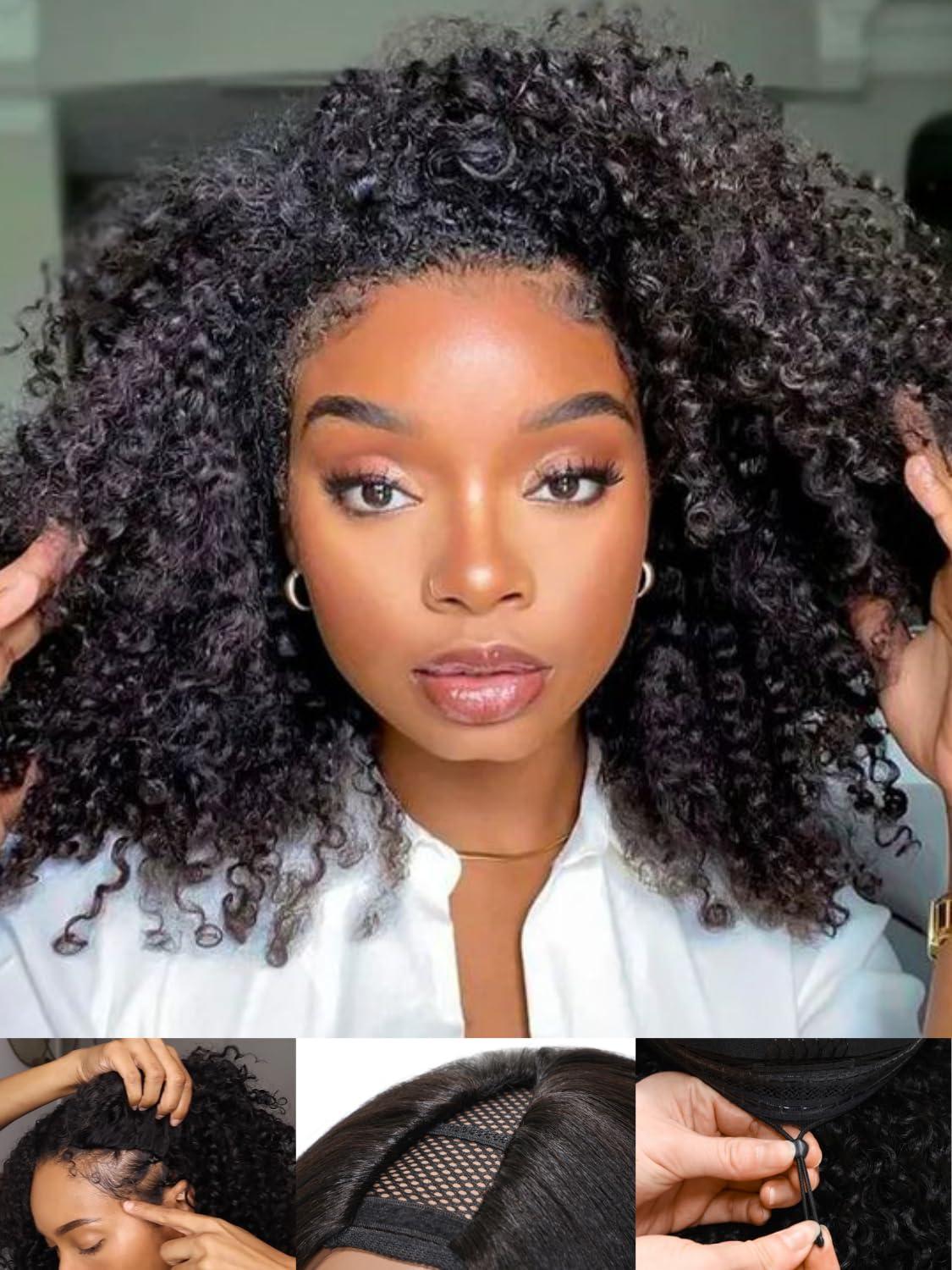 Sunber Sunber EasiContour V Part Wigs Human Hair Kinky Curly Upgrade Glueless U Part Human Hair Wig V Part Kinky Curly No Leave Out No Gel Beginner Friendly Clip in Vpart Wig 150% Density 14Inch