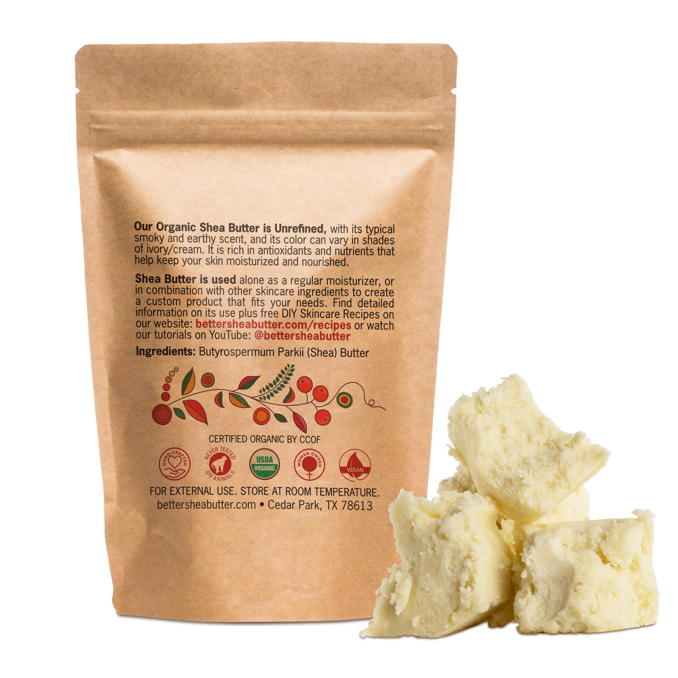 Better Shea Butter Organic Shea Butter Raw Unrefined | Pure African Shea Butter for Hair & Dry Skin | Natural Face Moisturizer | Body Butter Base for Shea Butter Lotion, DIY Lip Balm and Soap Making Supplies, 1lb Bar