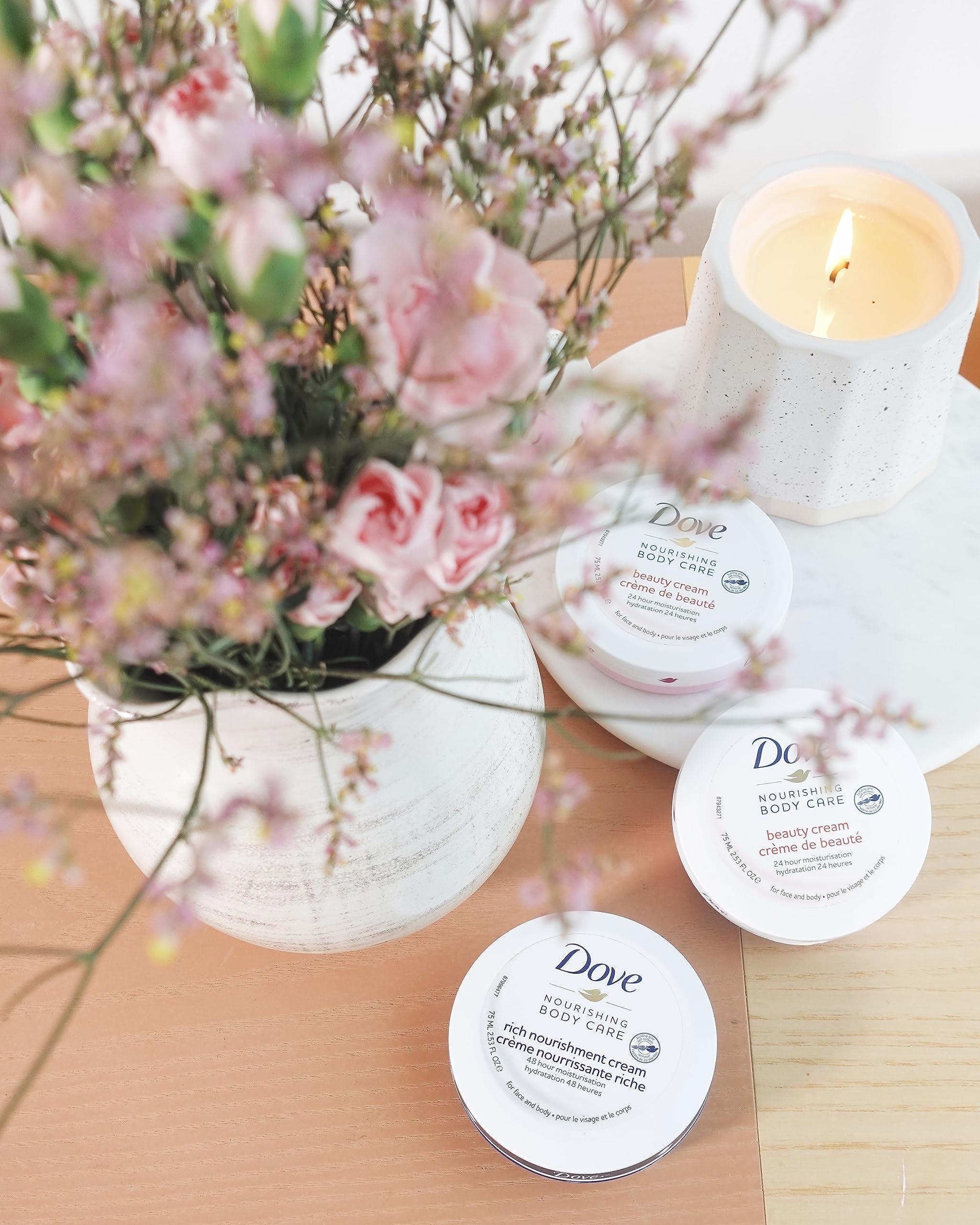 Dove Dove Nourishing Body Care, Face, Hand, and Body Beauty Cream for Normal to Dry Skin Lotion for Women with 24-Hour Moisturization, 4-Pack, 2.53 Oz Each Jar