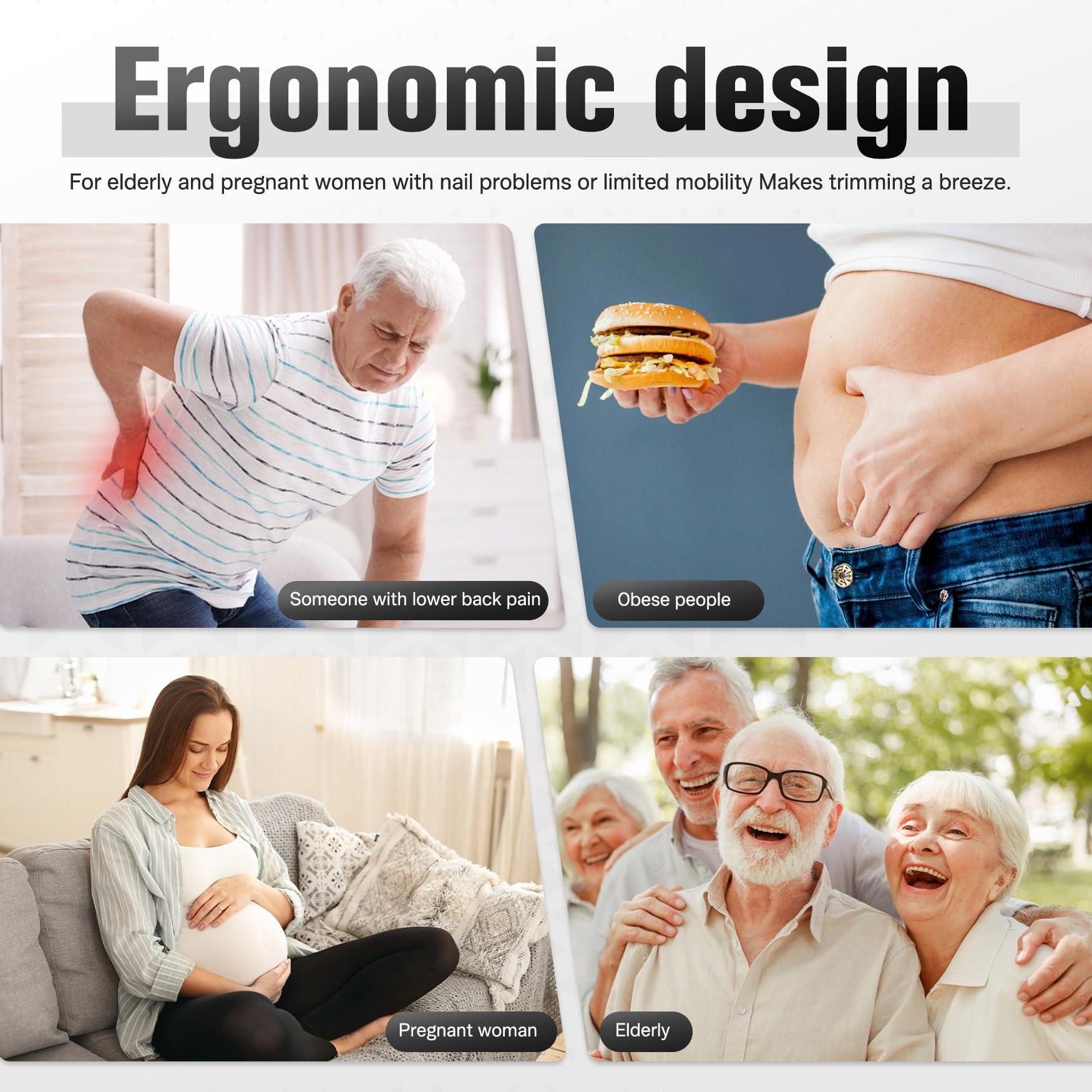 FERYES FERYES Angled Head Long Handled Toenail Clipper for Seniors - Large Wide Jaw Nail Clipper with Catcher for Thick Nails - Easier Trimming, Ergonomic Design (Gold