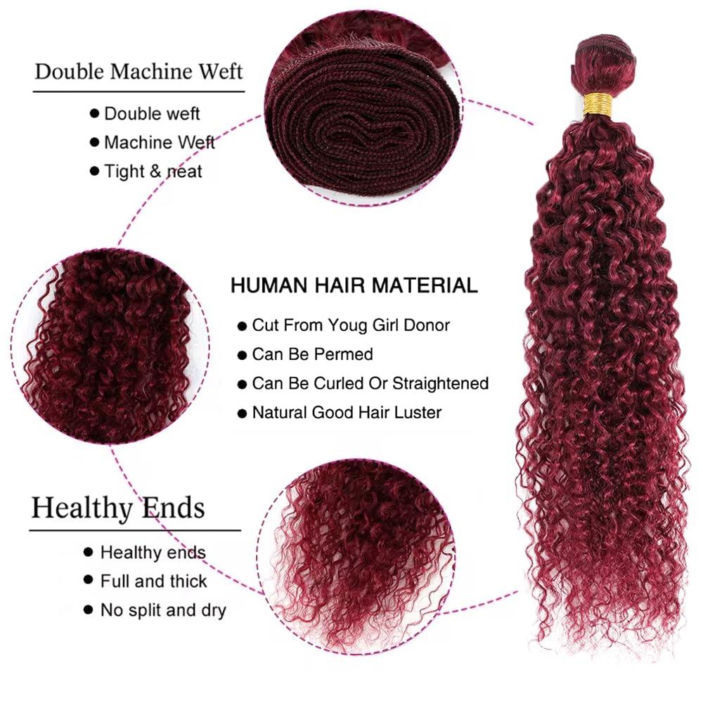 SUHKRPT 18 20 22 Inch 99J Bundles Burgundy Curly Wave Human Hair Bundles Brazilain 99J Red Bundles Virgin Hair Wine Red Kinky Curly Bundles Human Hair Extensions