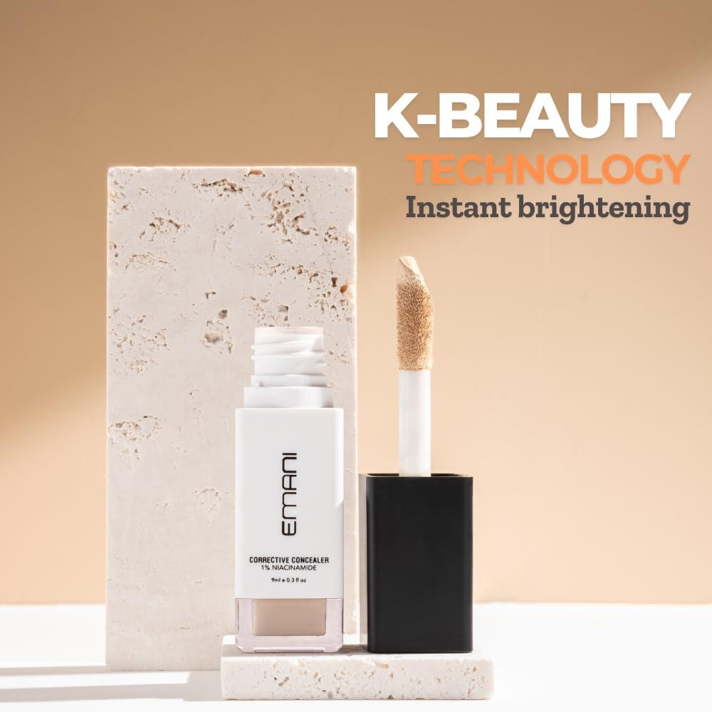 Emani Emani HD Corrective Liquid Mineral Concealer with Vitamin C & Hyaluronic Acid, Full Coverage for Face, Cruelty-Free & Vegan, Fair
