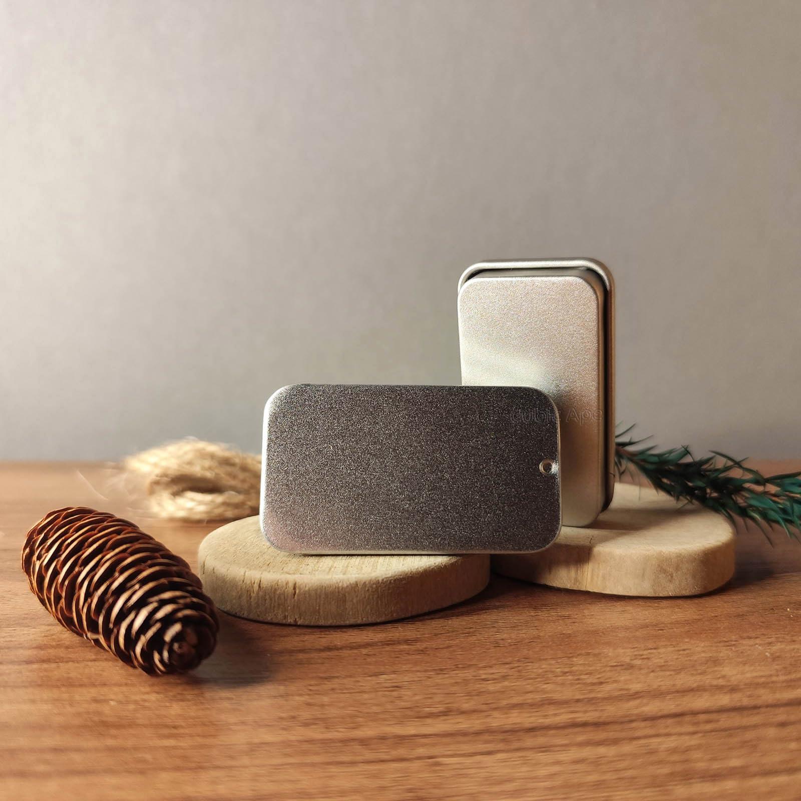 Cubic Ape Cubic Ape Slide Top Tin Containers for Lip Balm, Solid Perfume (8-Pack, w/Labels) - Empty Small Cosmetics Metal Boxes with Sliding Lids (Frosted Silver, 0.5 OZ)